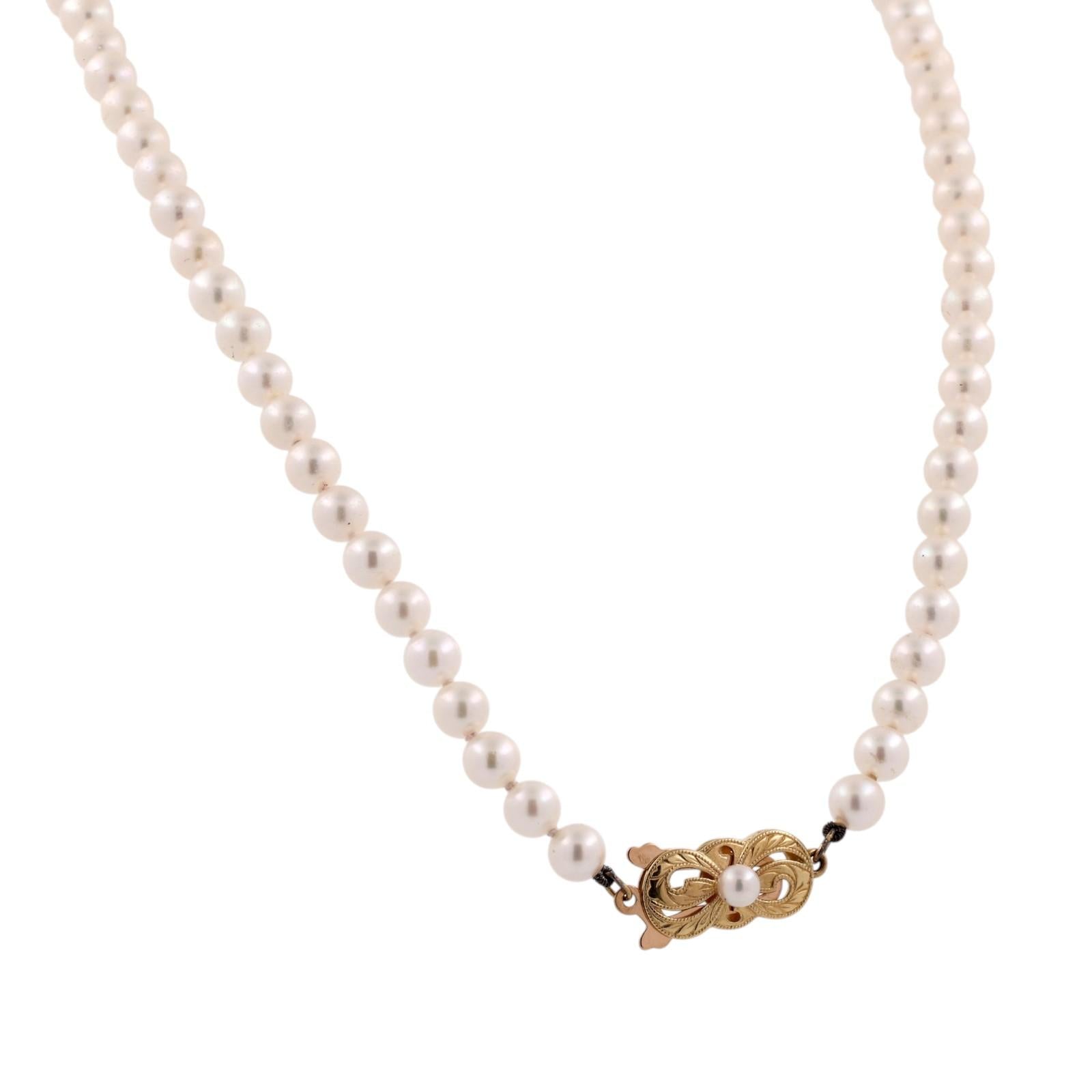 Mikimoto Akoya Pearl Necklace 18K Gold Clasp 16" 5-5.4mm Estate Strand