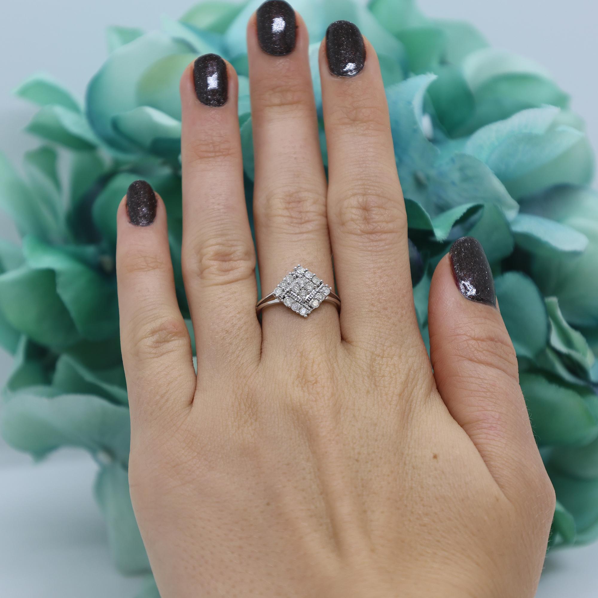 Square Diamond Cluster Cocktail Ring 10K White Gold 0.50 TW Size 7.25 Estate
