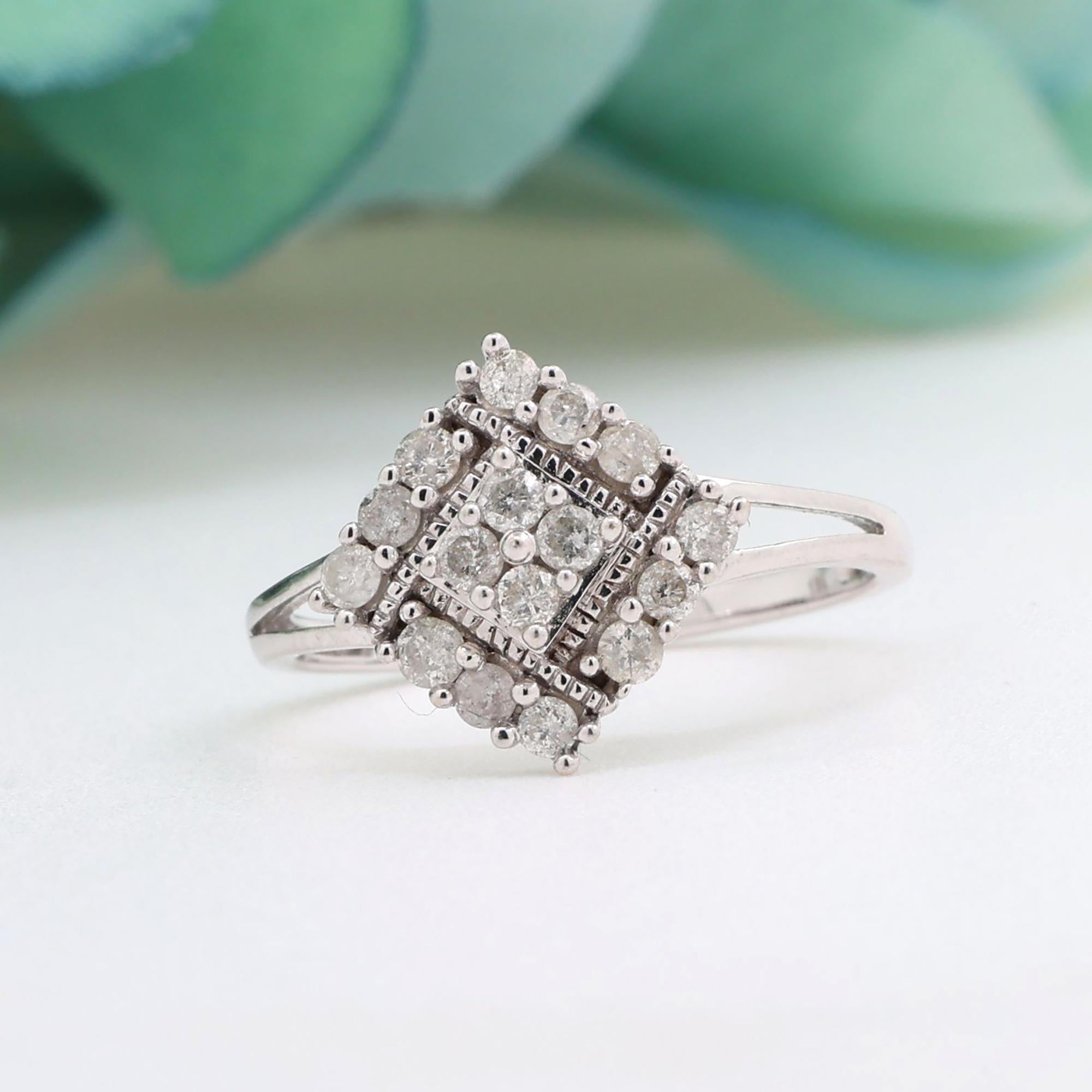 Square Diamond Cluster Cocktail Ring 10K White Gold 0.50 TW Size 7.25 Estate
