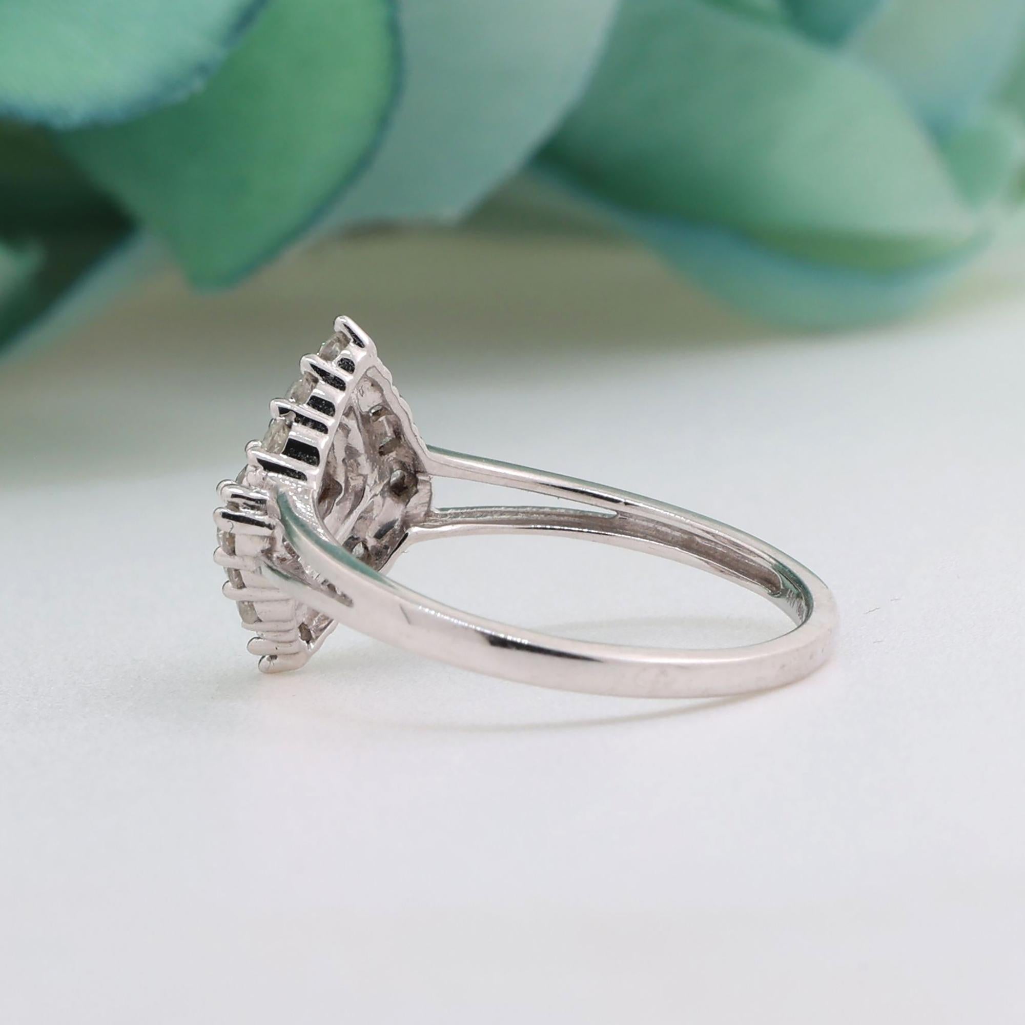 Square Diamond Cluster Cocktail Ring 10K White Gold 0.50 TW Size 7.25 Estate