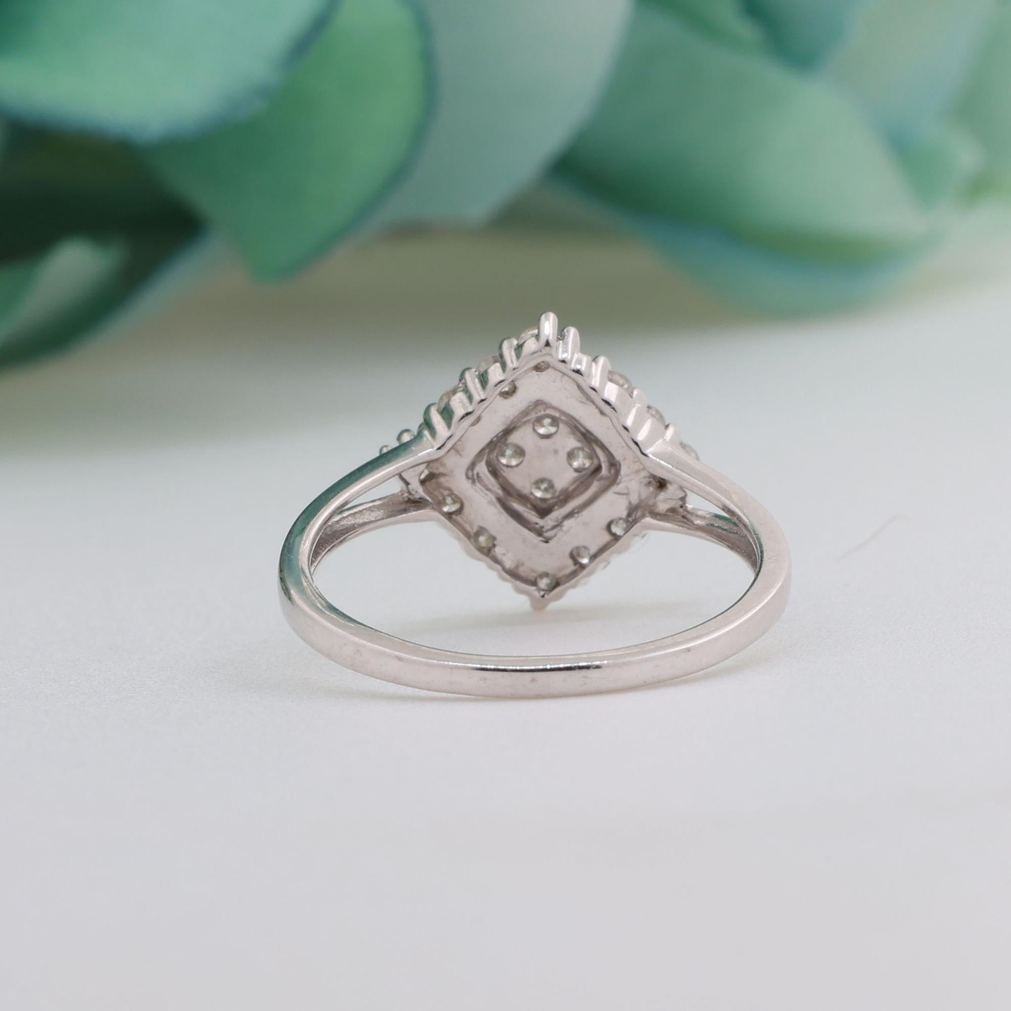 Square Diamond Cluster Cocktail Ring 10K White Gold 0.50 TW Size 7.25 Estate