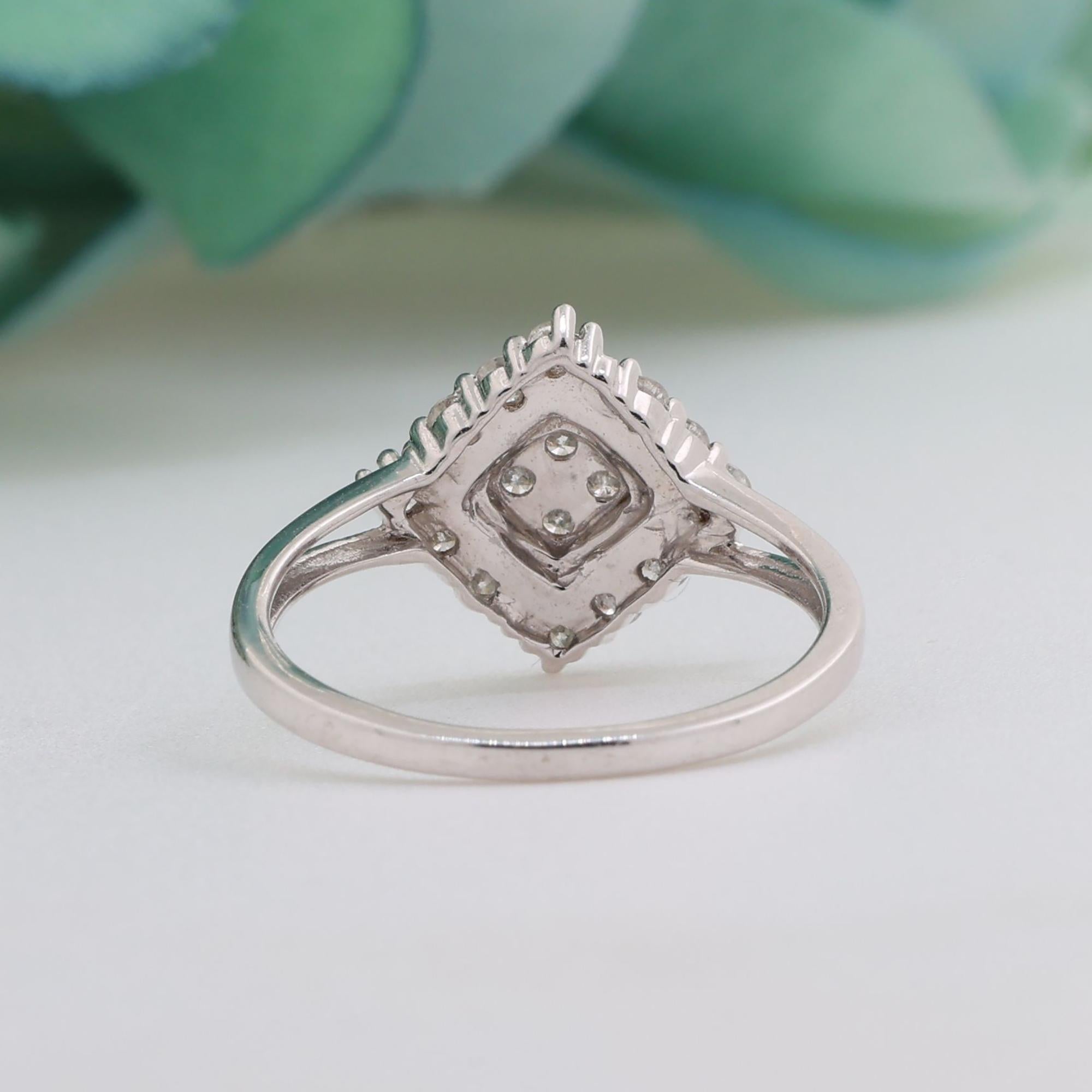 Square Diamond Cluster Cocktail Ring 10K White Gold 0.50 TW Size 7.25 Estate