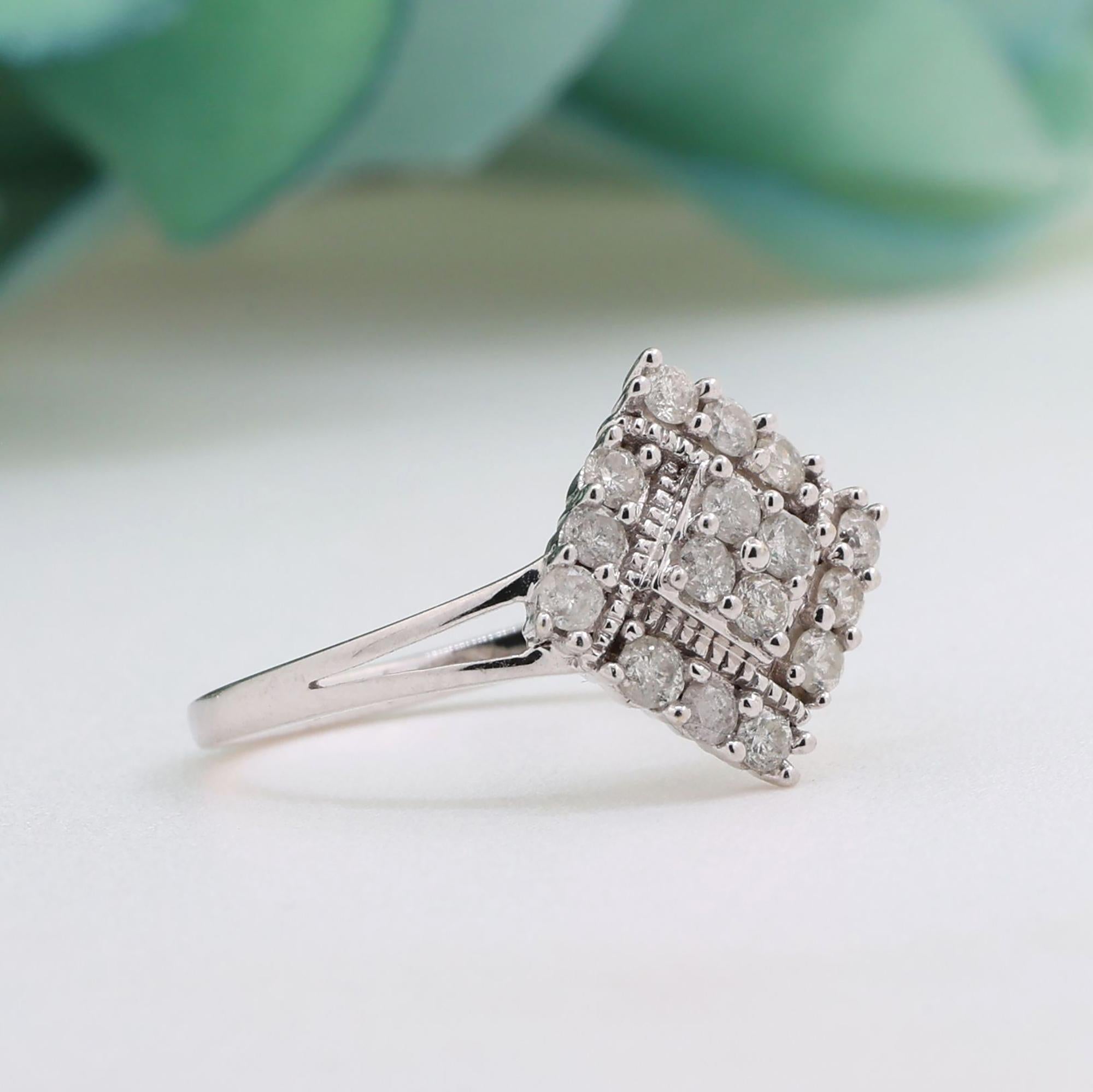Square Diamond Cluster Cocktail Ring 10K White Gold 0.50 TW Size 7.25 Estate