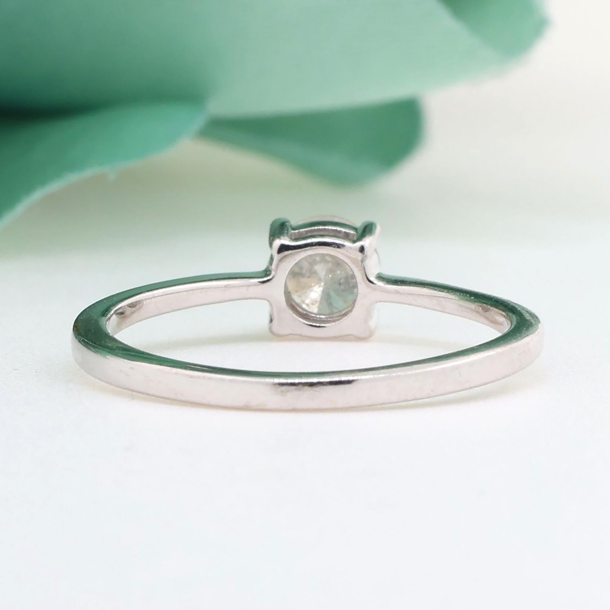 10K White Gold 0.45CT Natural Solitaire Diamond Promise Ring Size 7.25 Estate