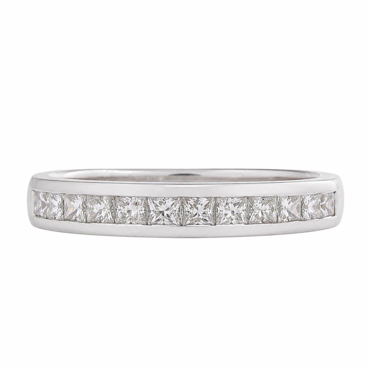 10K White Gold 0.50CTW Princess Cut Diamond Channel Band Ring Size 7 Estate