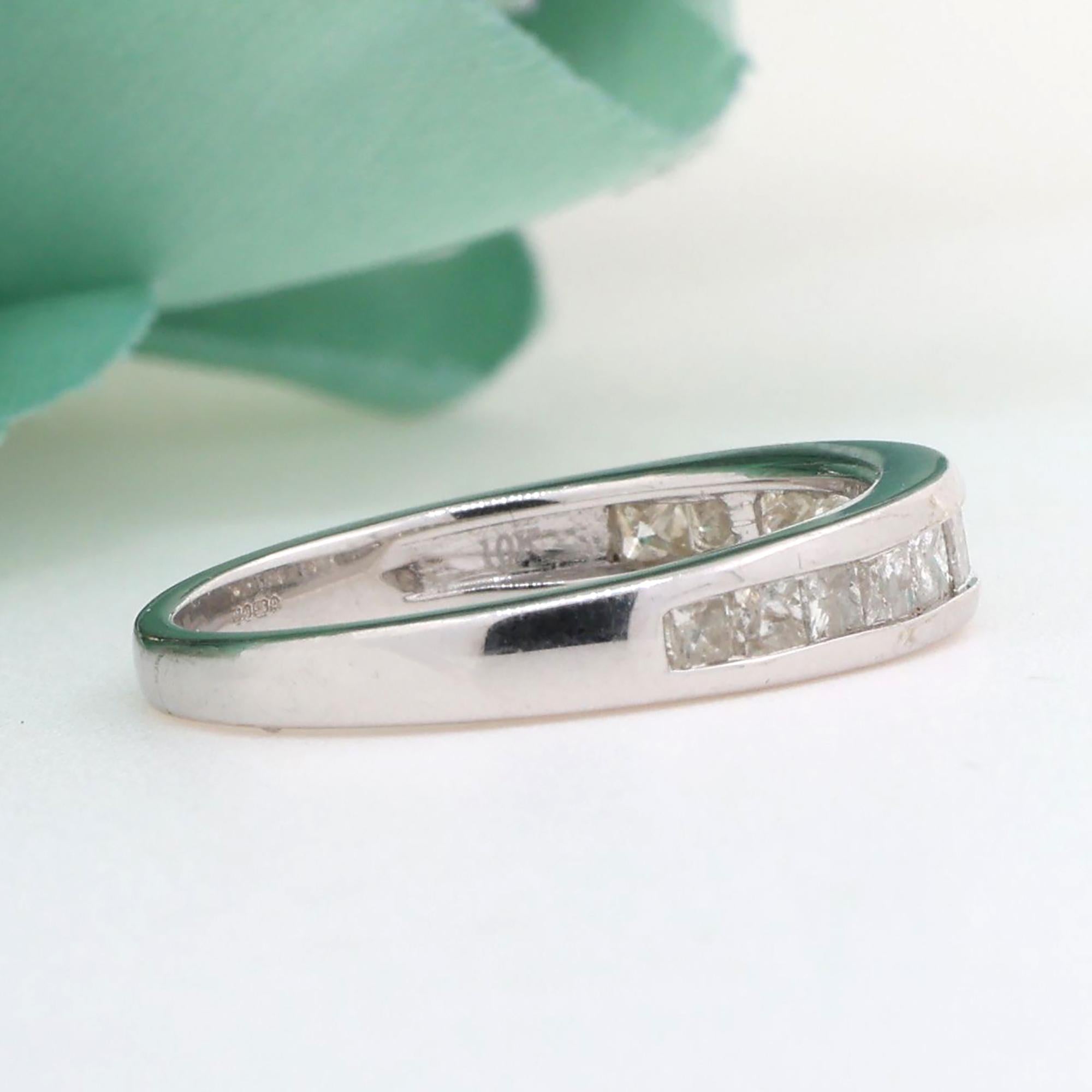 10K White Gold 0.50CTW Princess Cut Diamond Channel Band Ring Size 7 Estate