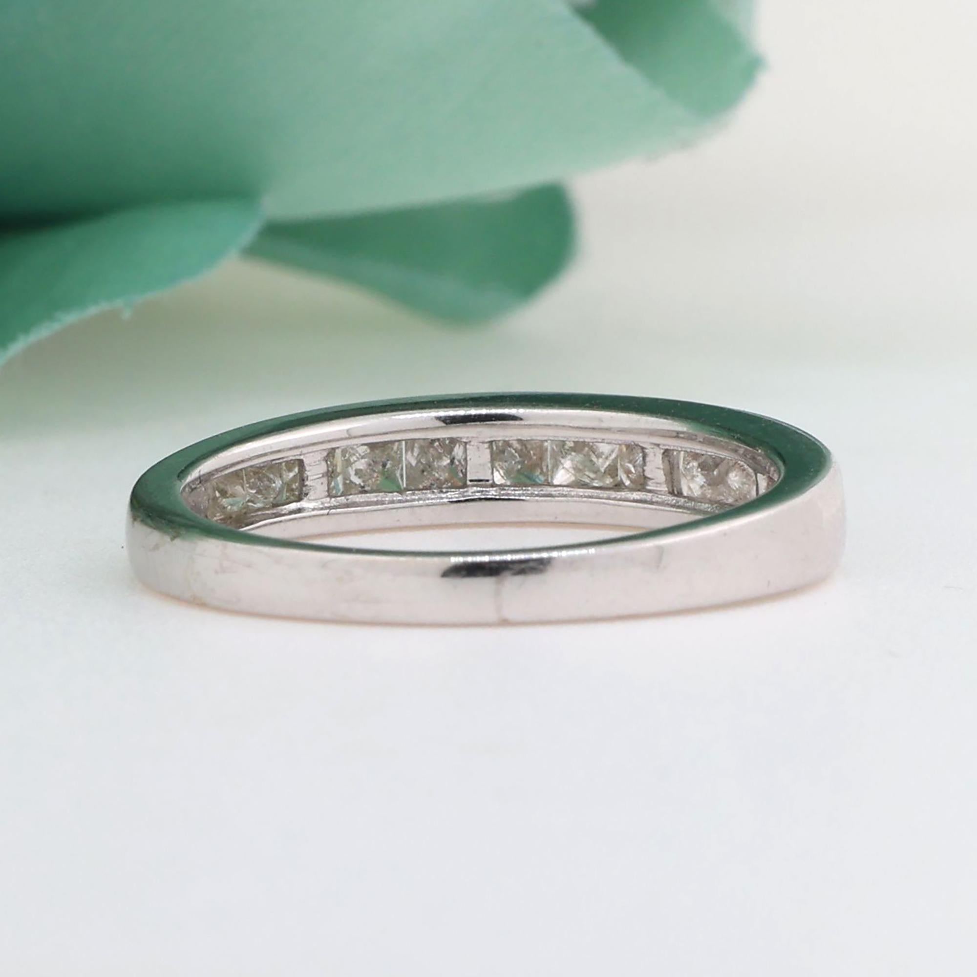 10K White Gold 0.50CTW Princess Cut Diamond Channel Band Ring Size 7 Estate