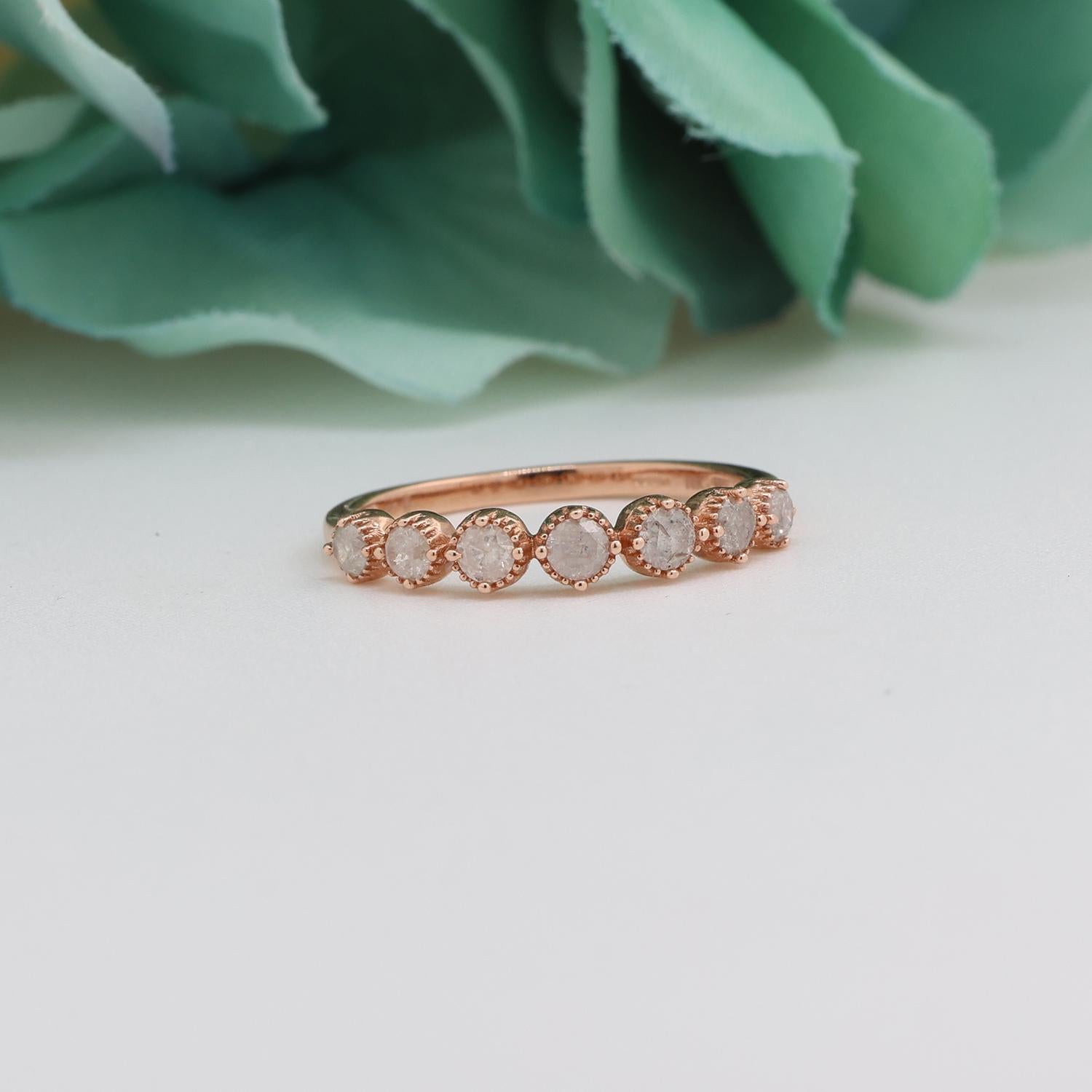 Round Diamond Half Eternity Band Ring 0.65 TW Bezel Set 10K Rose Gold Size 7.25