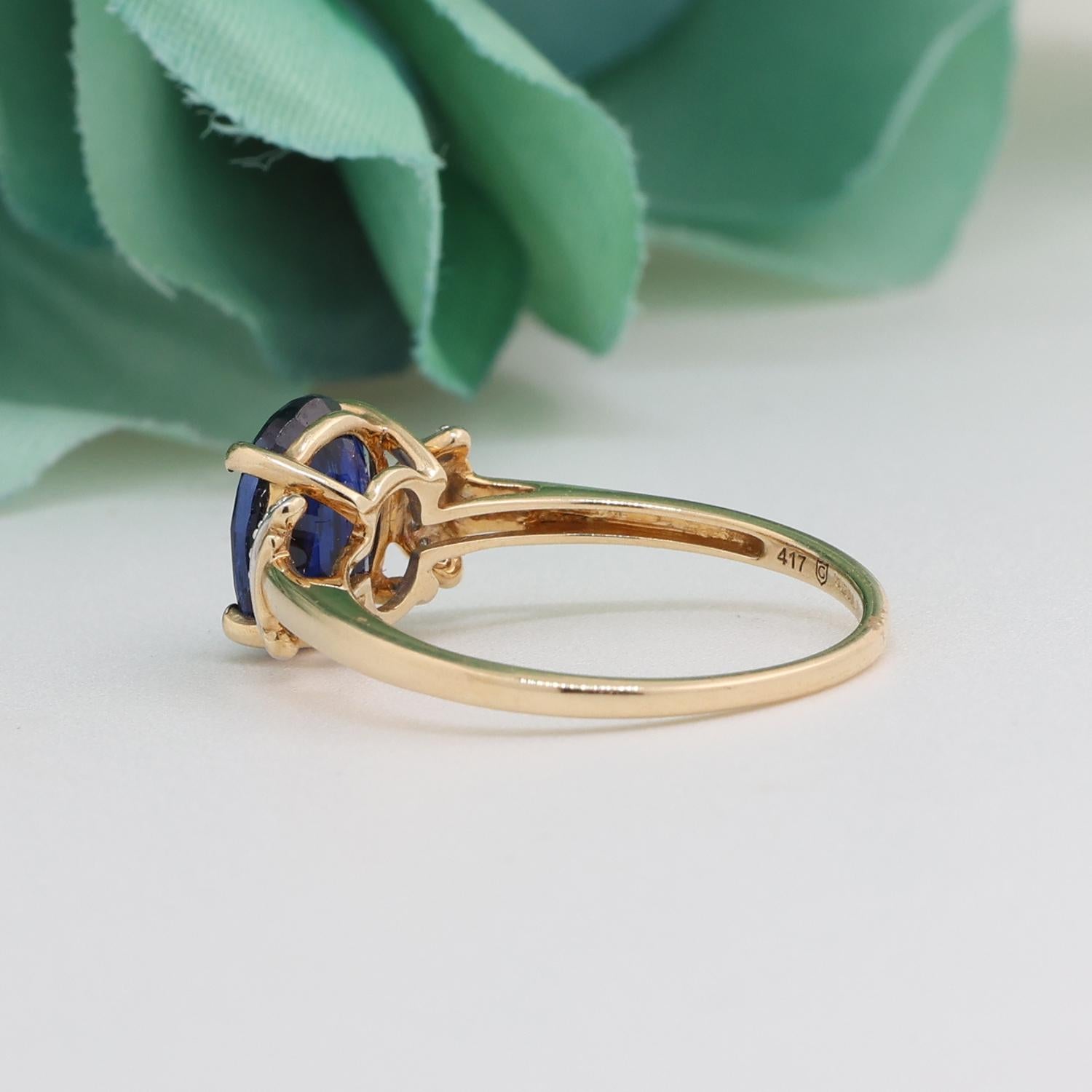 Oval Blue Spinel Solitaire Ring Diamond Accents 10K Yellow Gold 2.50TW Size 7.25