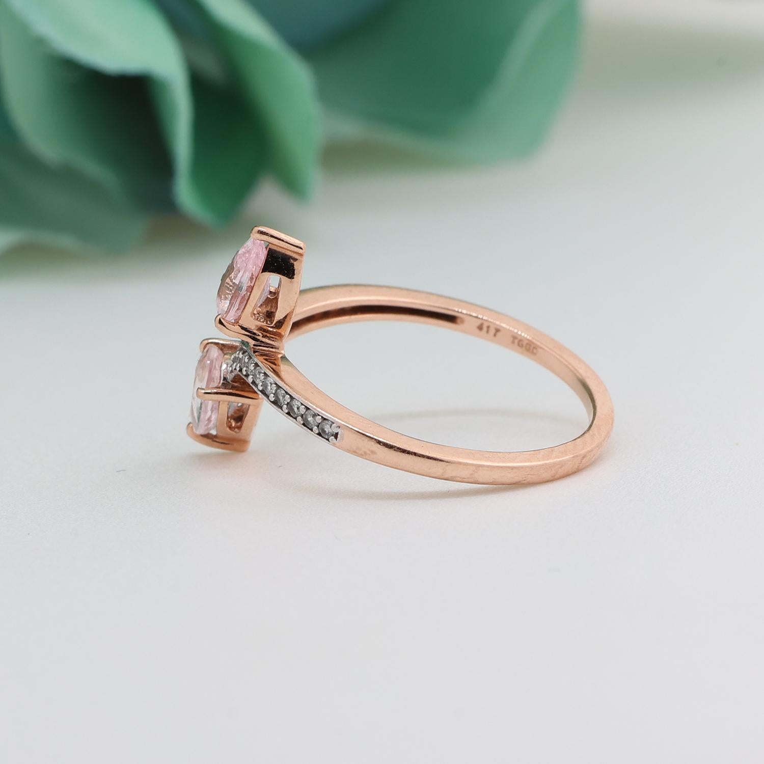 Pink Morganite White Topaz Bypass Ring 10K Rose Gold 0.68 CTW Ladies Size 4