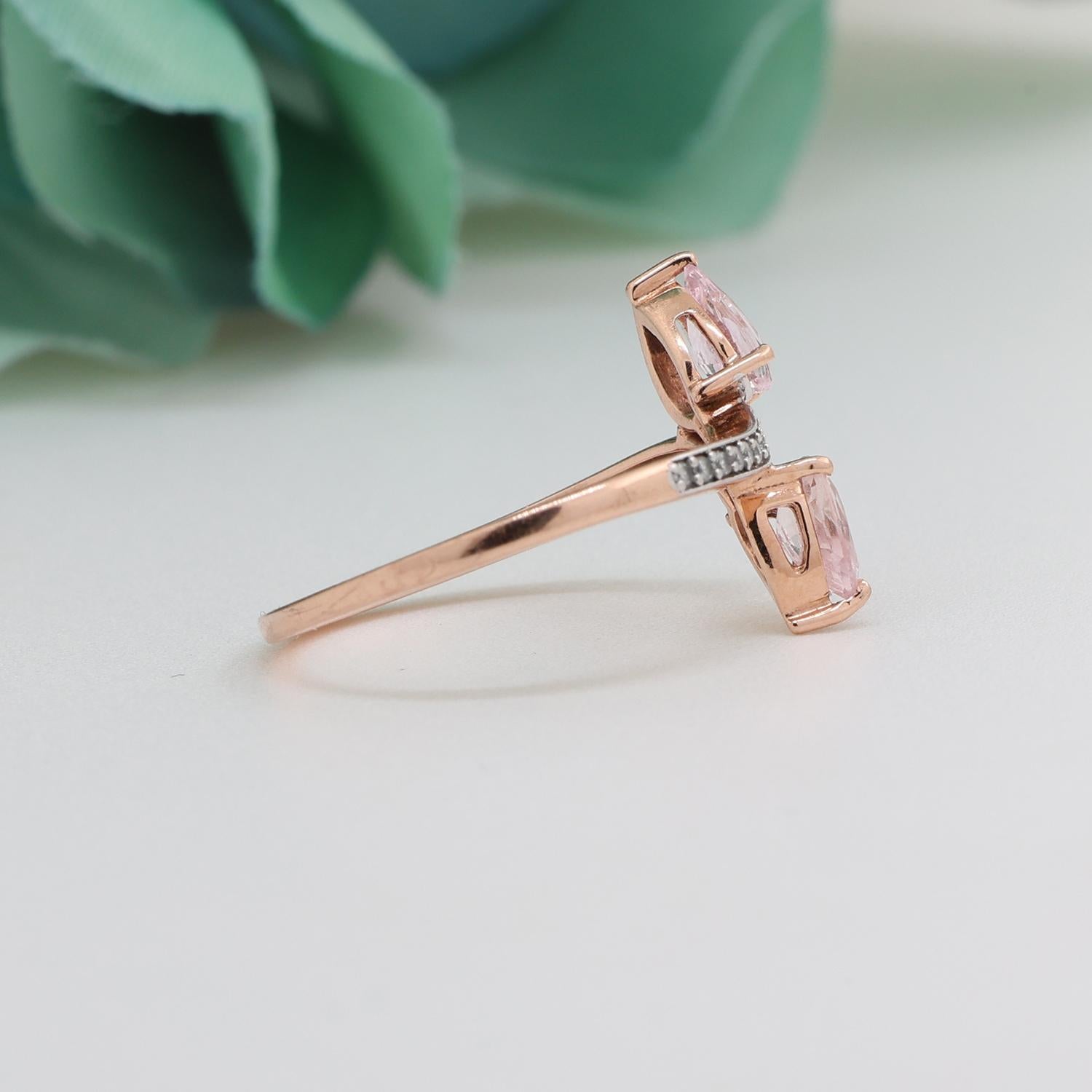 Pink Morganite White Topaz Bypass Ring 10K Rose Gold 0.68 CTW Ladies Size 4