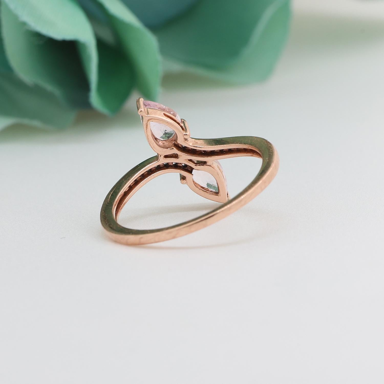 Pink Morganite White Topaz Bypass Ring 10K Rose Gold 0.68 CTW Ladies Size 4
