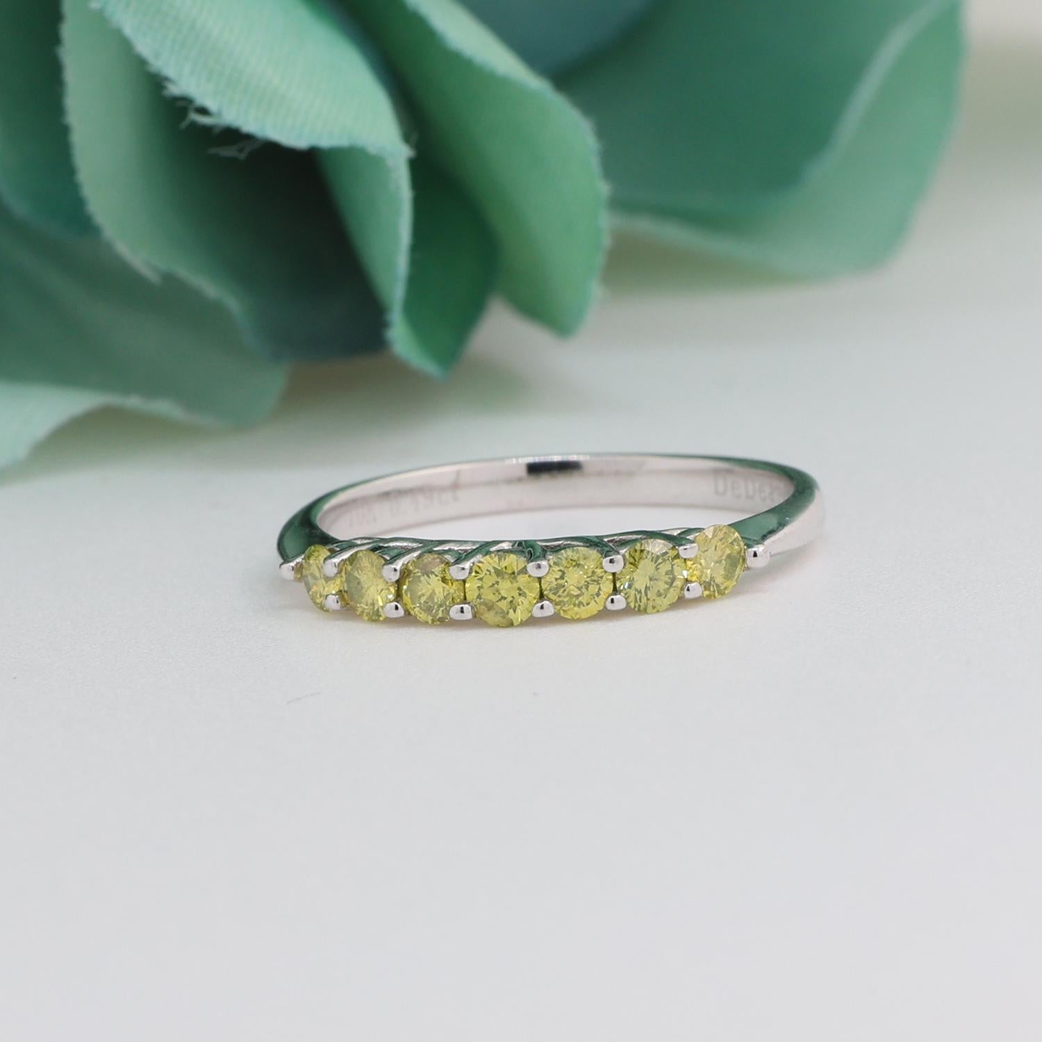 Round Yellow Diamond Half Eternity Band Ring 10K White Gold 0.42 TW Size 7.25