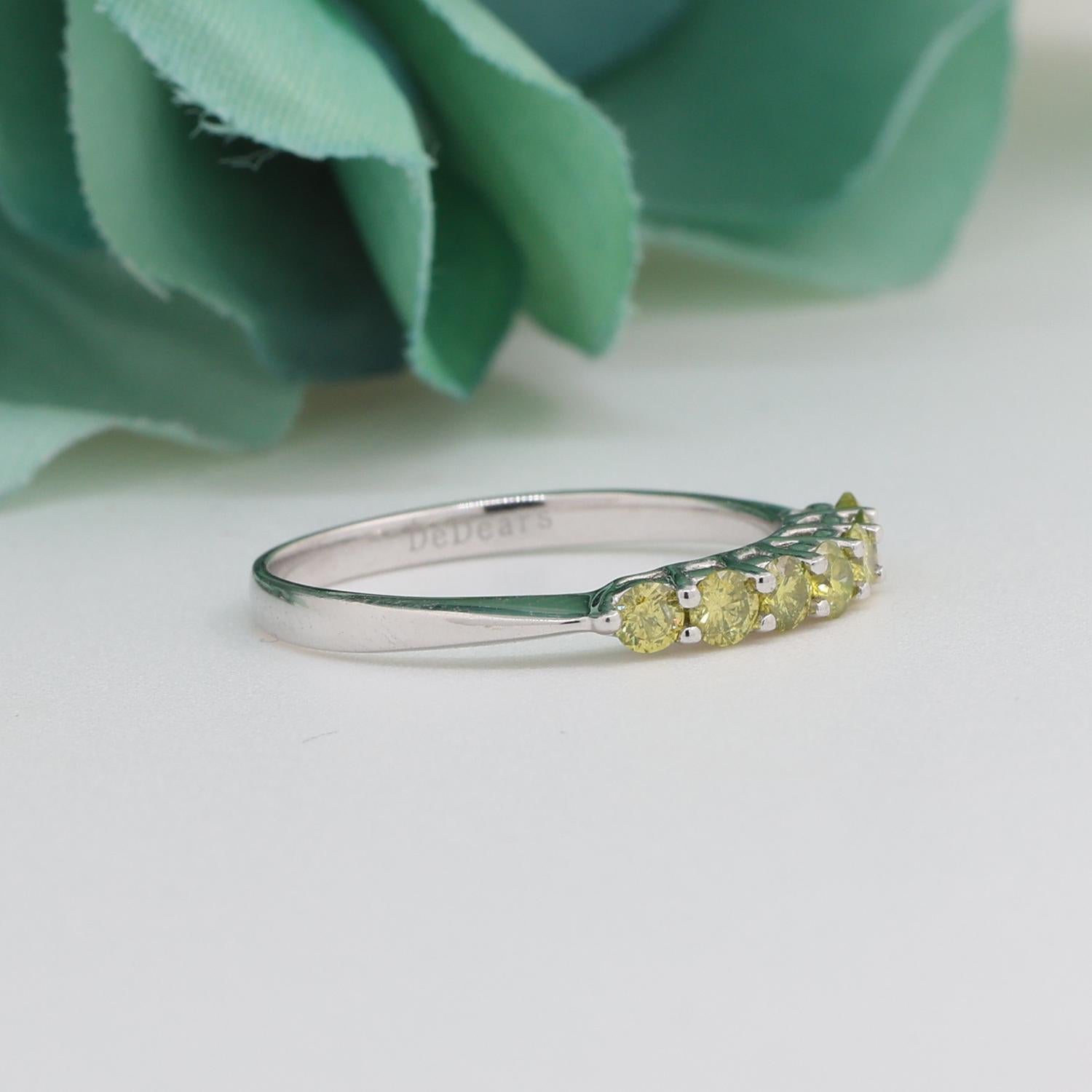 Round Yellow Diamond Half Eternity Band Ring 10K White Gold 0.42 TW Size 7.25
