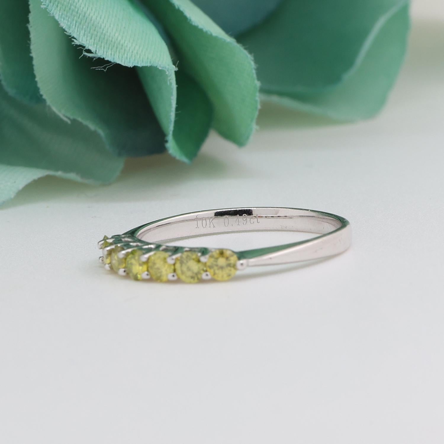 Round Yellow Diamond Half Eternity Band Ring 10K White Gold 0.42 TW Size 7.25