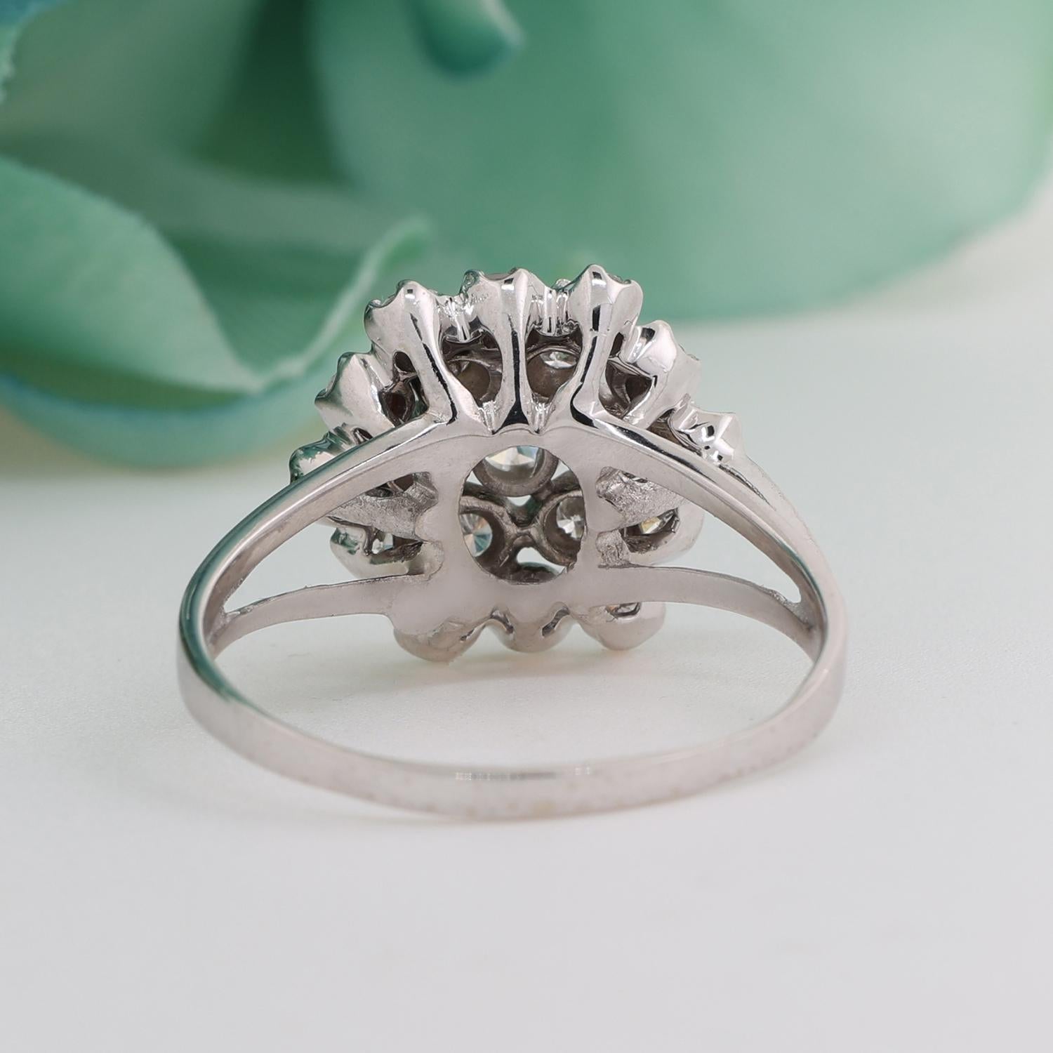 0.97 TW Diamond Floral Cocktail Ring 14K White Gold Size 11.75 Ladies Estate