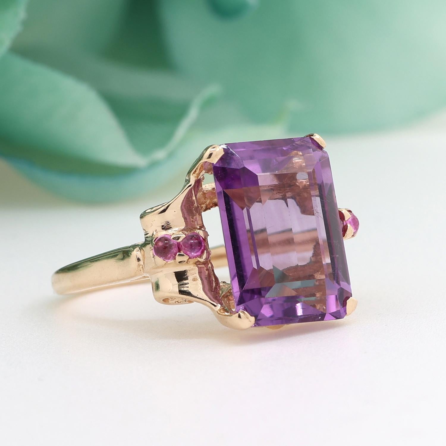 Amethyst Statement Ring 10K Yellow Gold 6.53 CTW Size 5.5 Vintage Ladies Estate