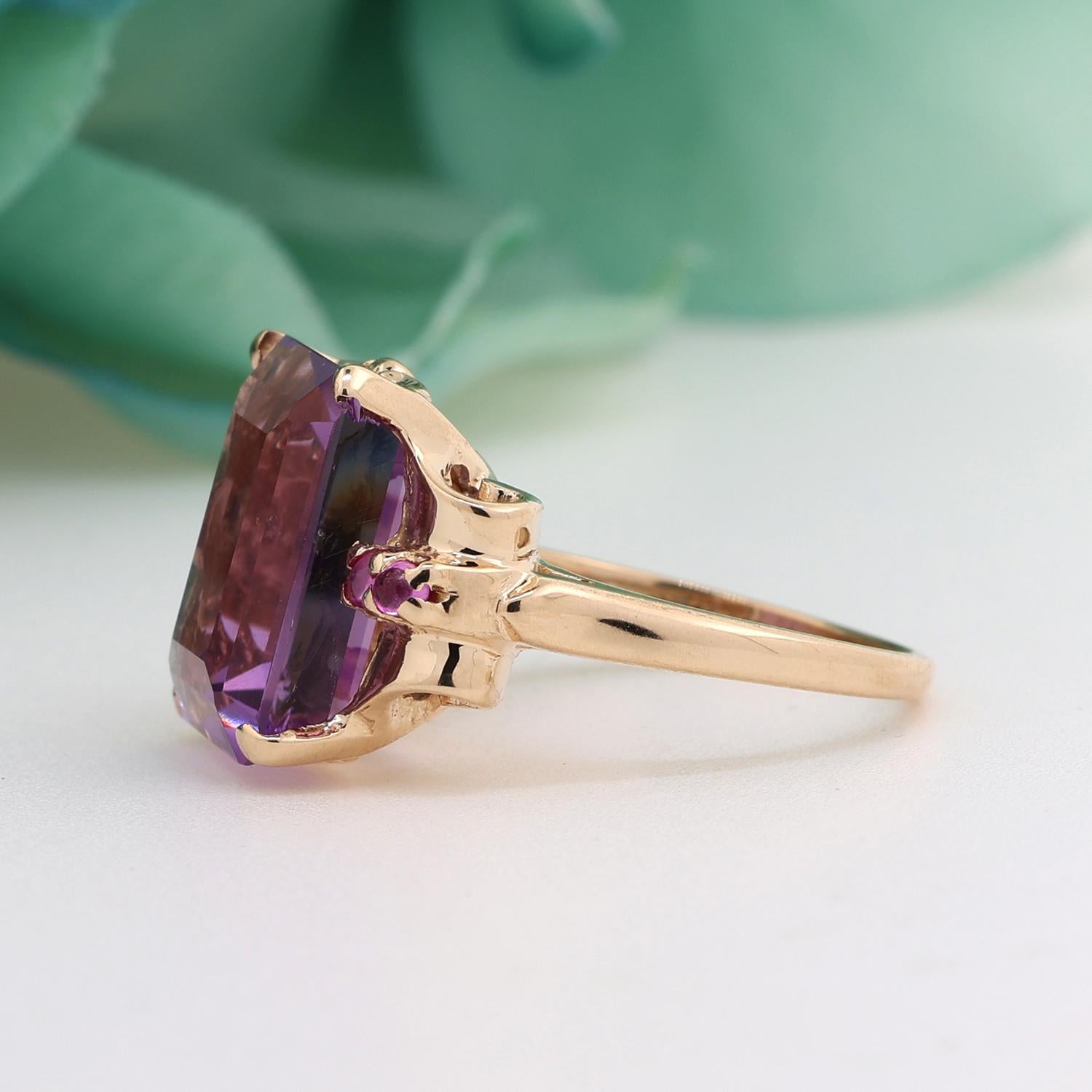 Amethyst Statement Ring 10K Yellow Gold 6.53 CTW Size 5.5 Vintage Ladies Estate