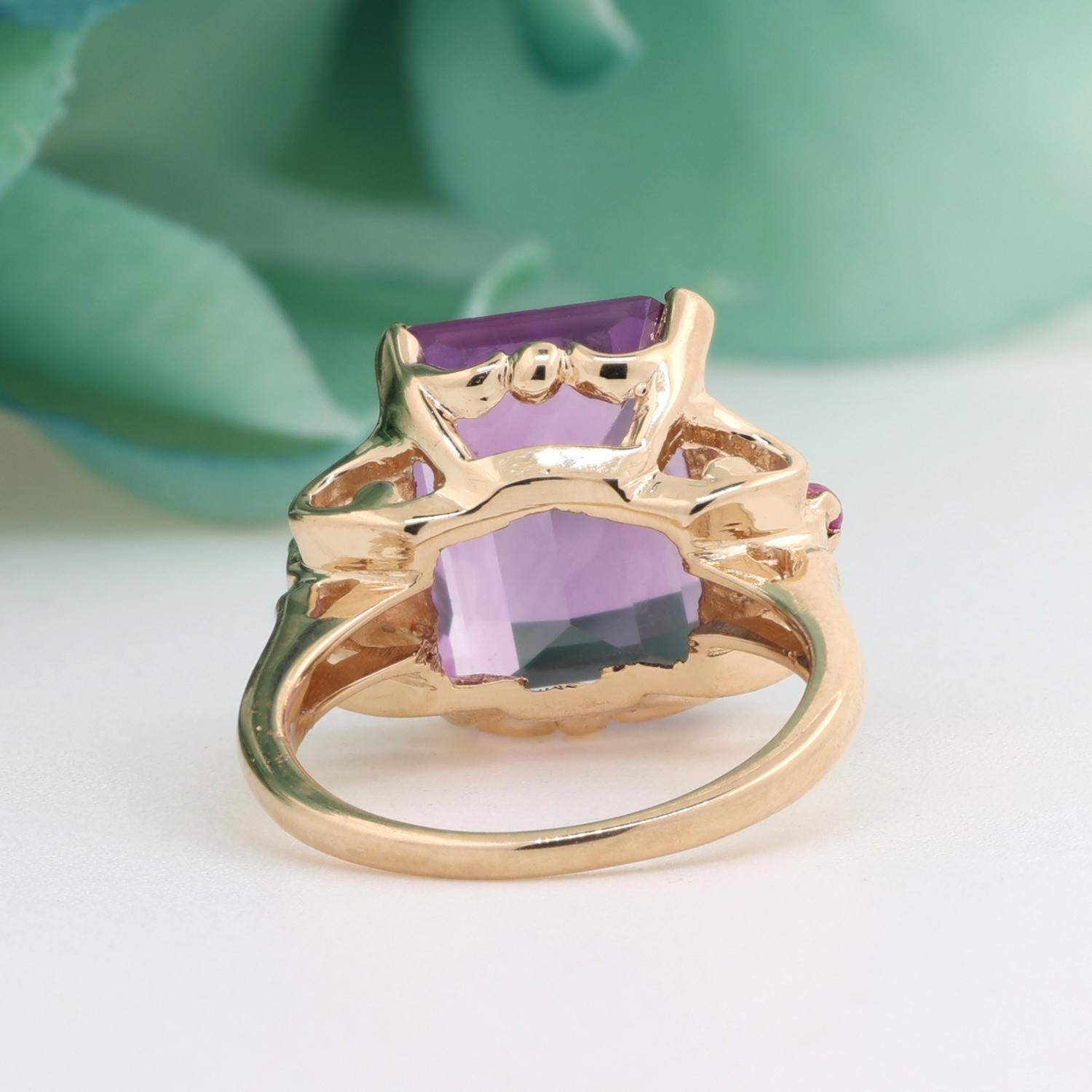 Amethyst Statement Ring 10K Yellow Gold 6.53 CTW Size 5.5 Vintage Ladies Estate