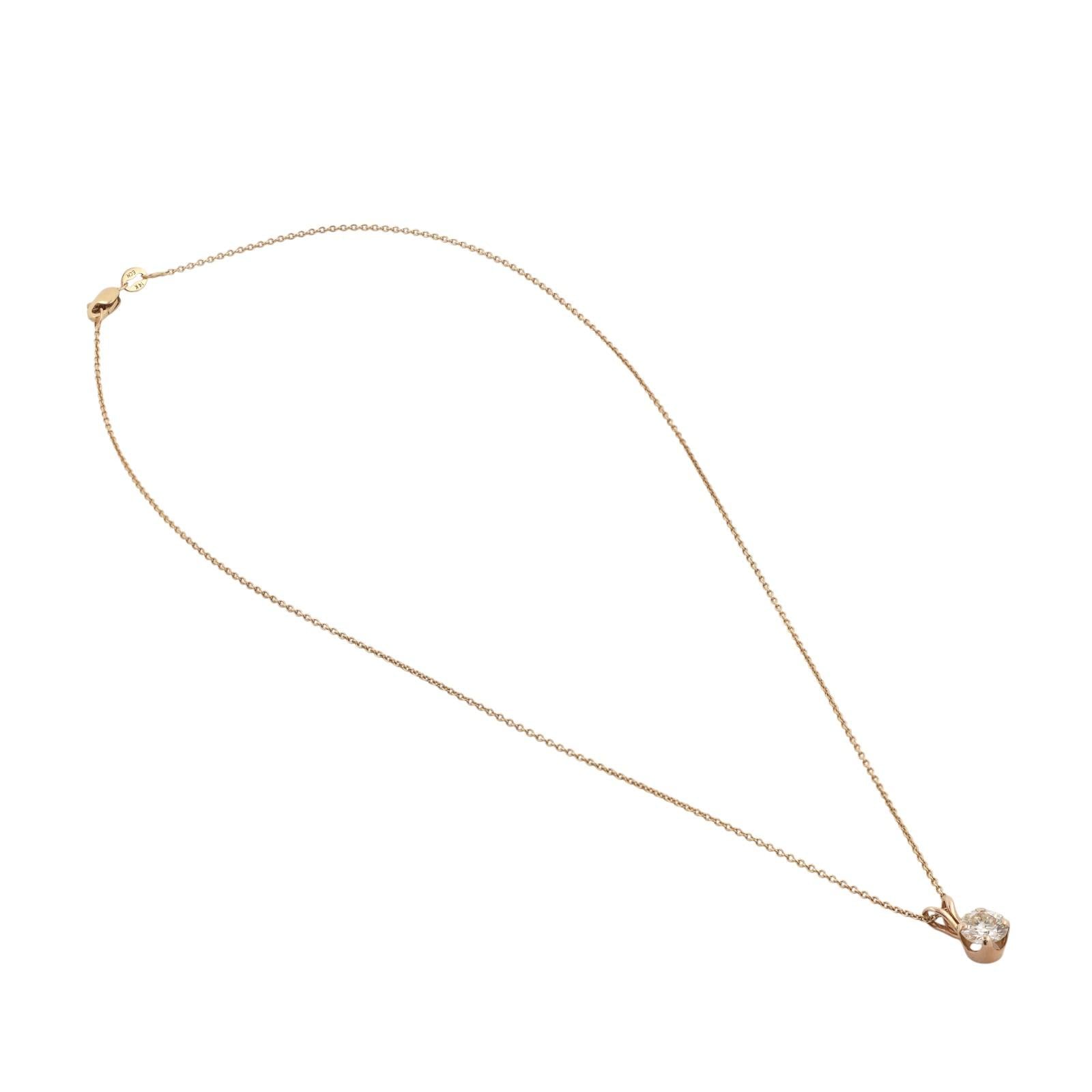 0.70 CT Round Solitaire Diamond Pendant Chain Necklace 14K Yellow Gold 16"