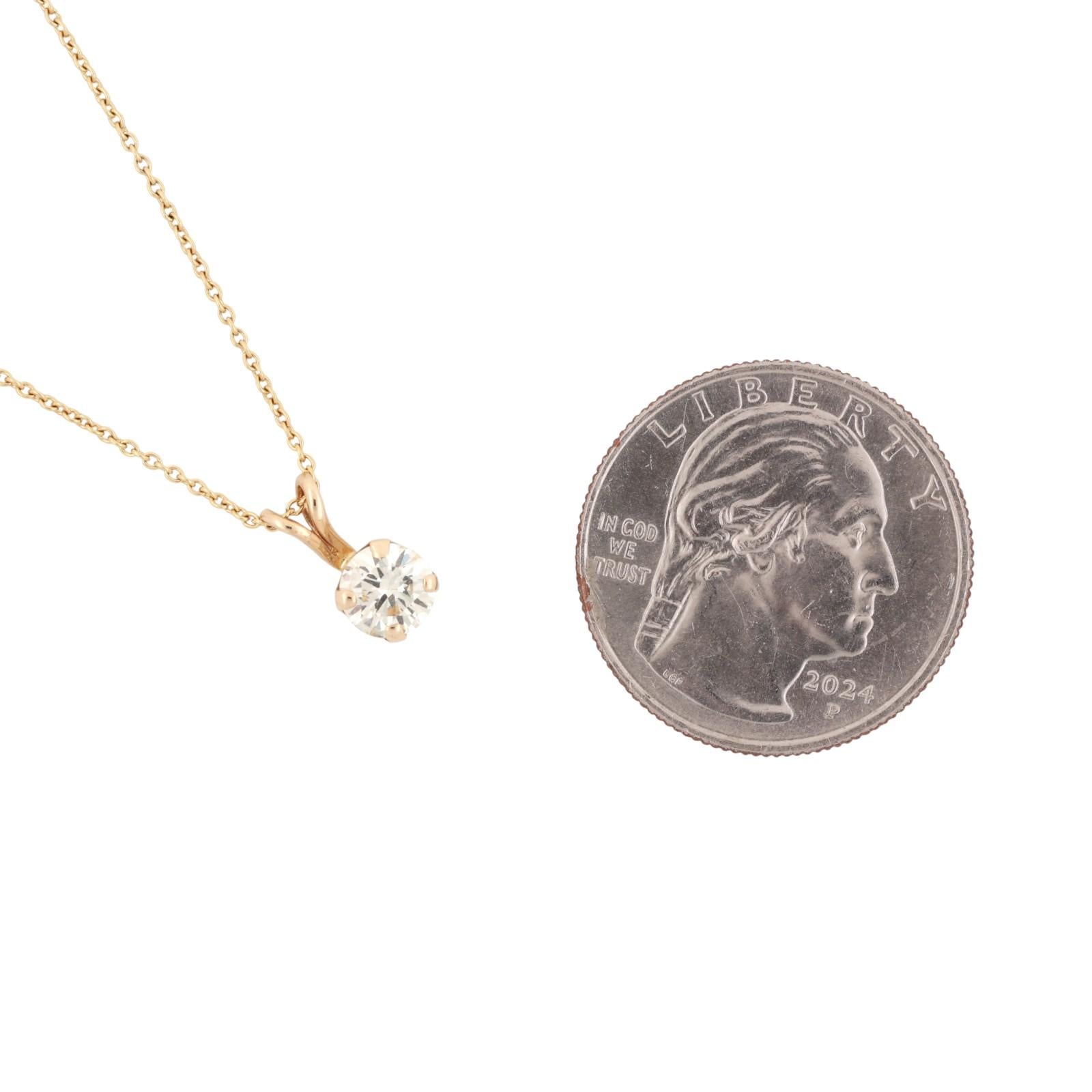 0.70 CT Round Solitaire Diamond Pendant Chain Necklace 14K Yellow Gold 16"