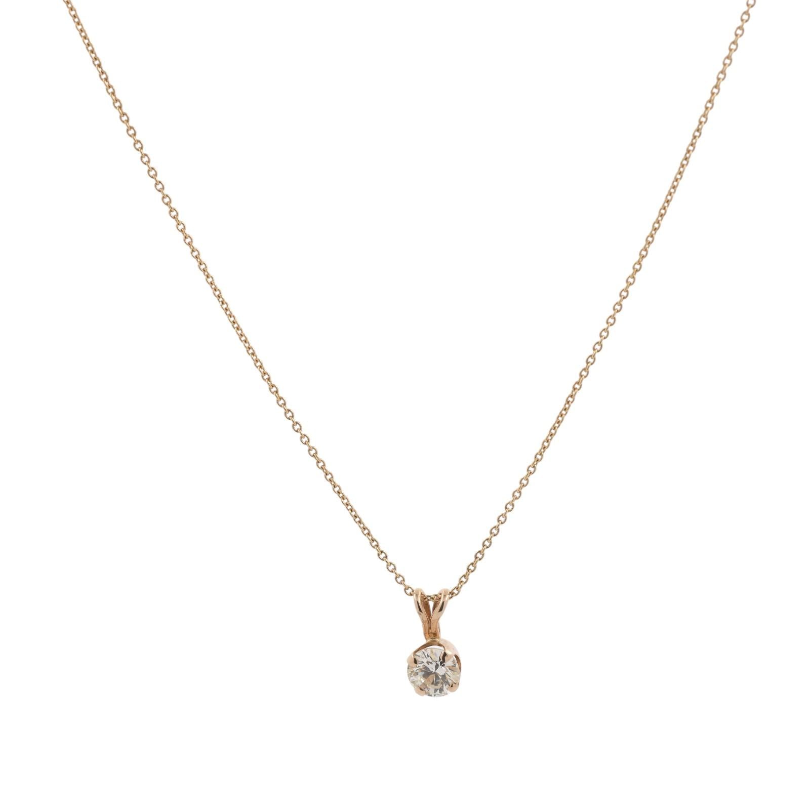 0.70 CT Round Solitaire Diamond Pendant Chain Necklace 14K Yellow Gold 16"