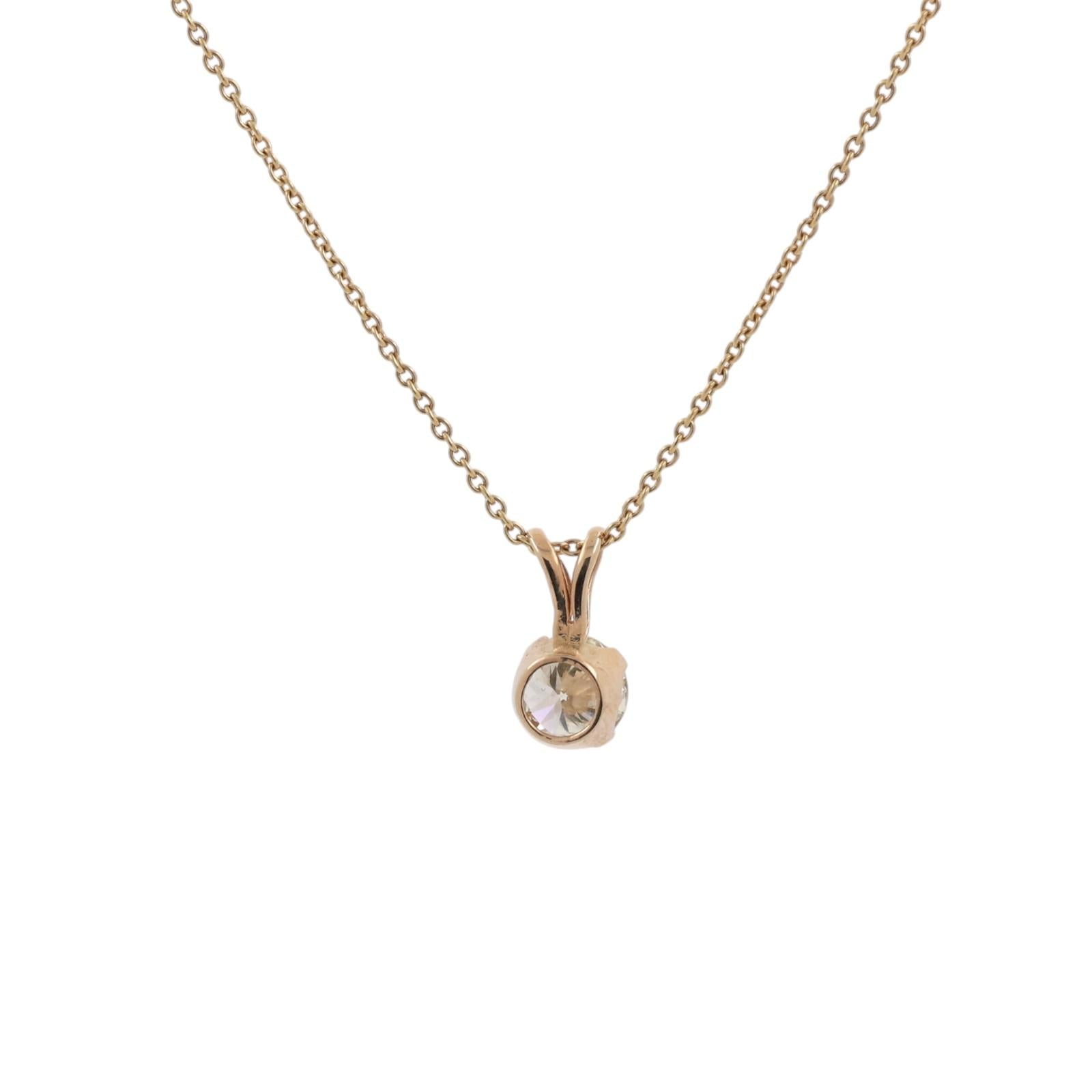 0.70 CT Round Solitaire Diamond Pendant Chain Necklace 14K Yellow Gold 16"