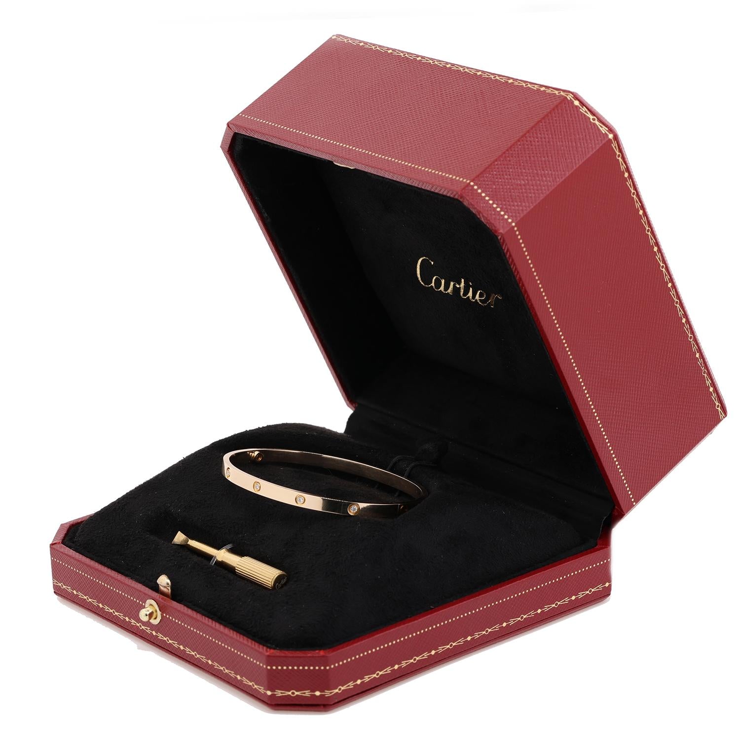 Cartier Love Bangle 10 Diamond 0.21 TW 18K Yellow Gold 3.65 mm Size 17