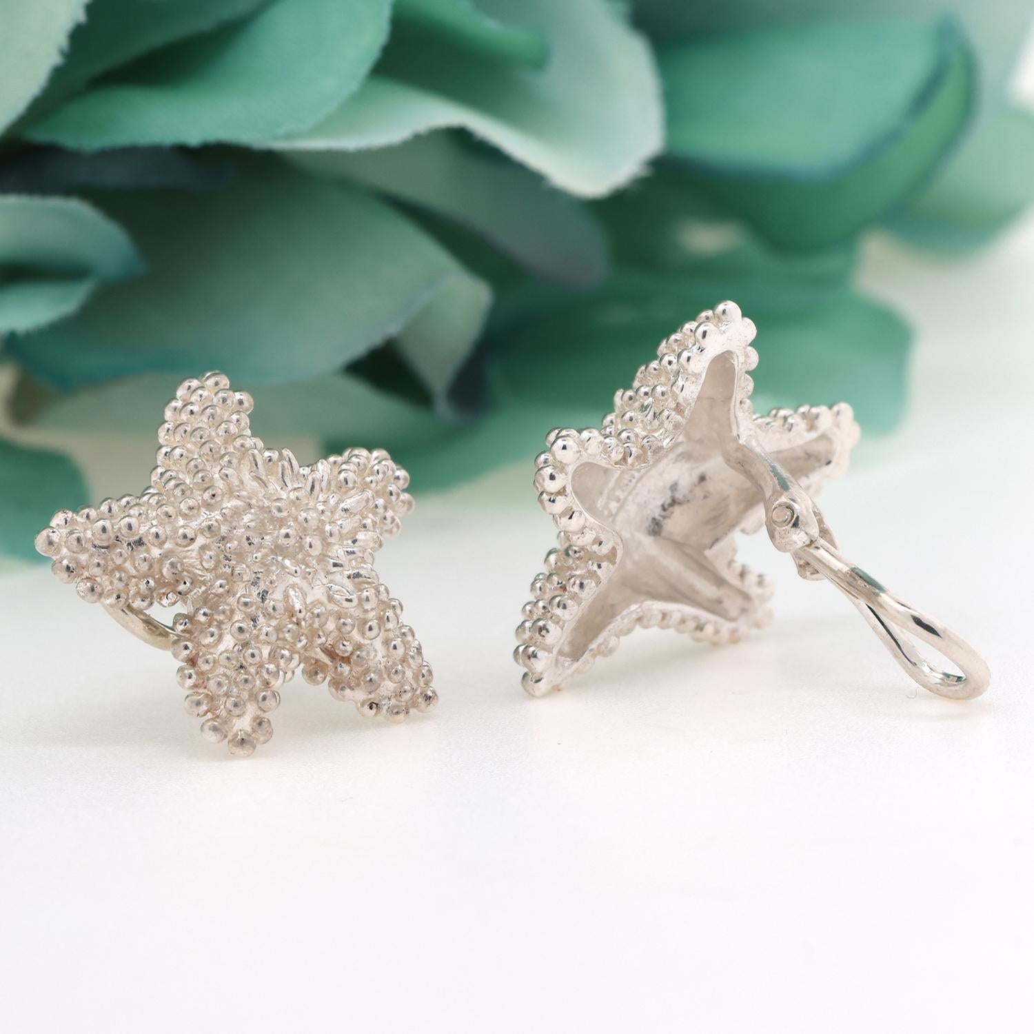 Tiffany & Co. Bumpy Starfish Earrings Sterling Silver Clip On Omega Backs Large