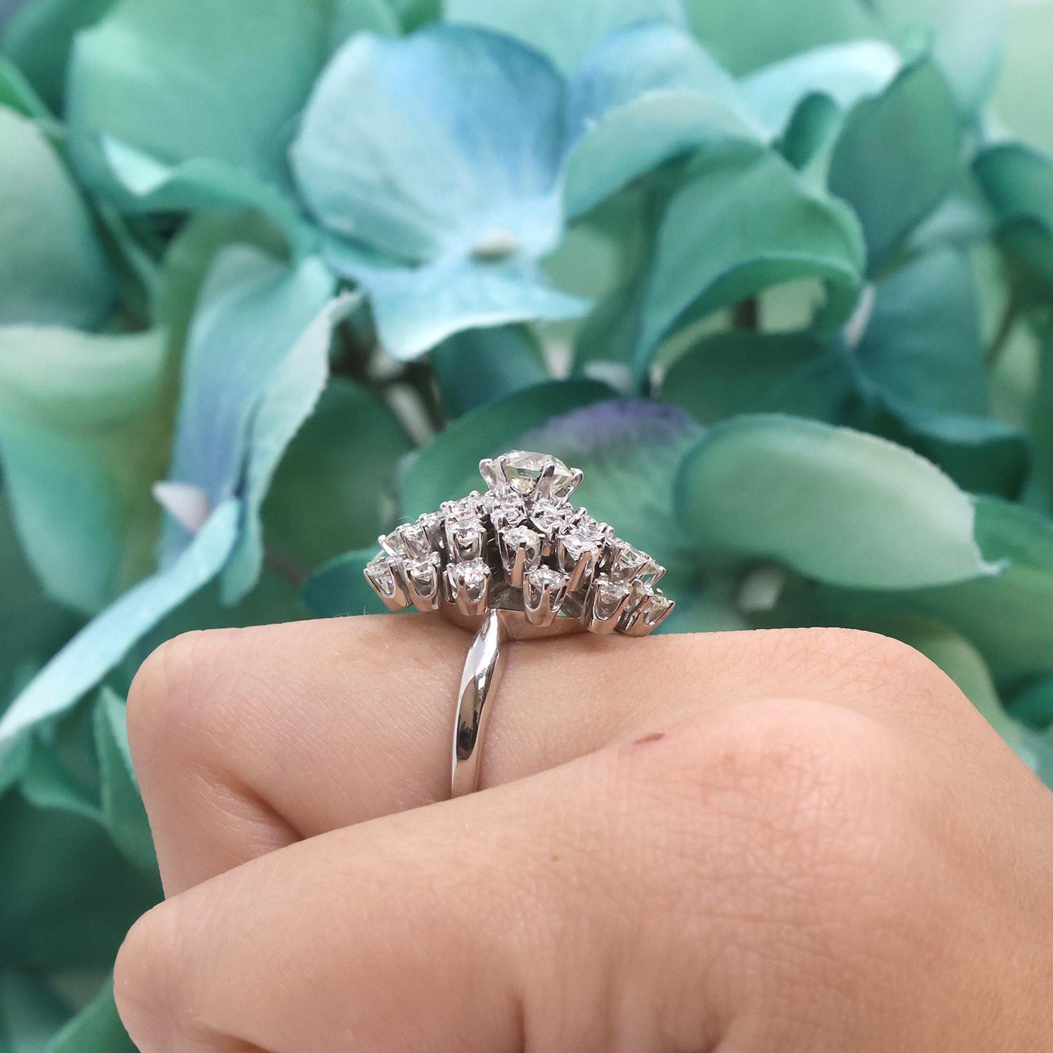 Diamond Ballerina Ring 14K White Gold Palladium 3.22 TW GIA Certified Size 5.25