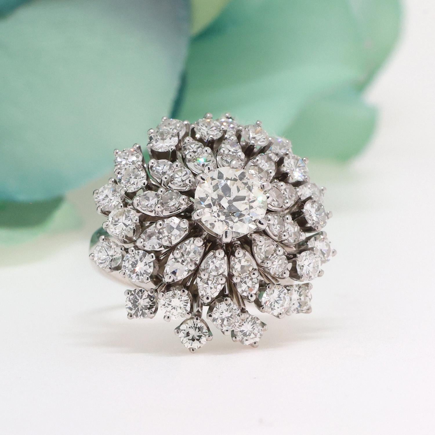 Diamond Ballerina Ring 14K White Gold Palladium 3.22 TW GIA Certified Size 5.25