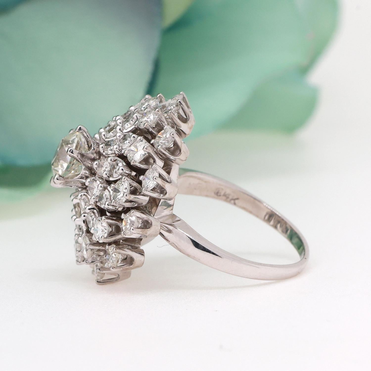 Diamond Ballerina Ring 14K White Gold Palladium 3.22 TW GIA Certified Size 5.25