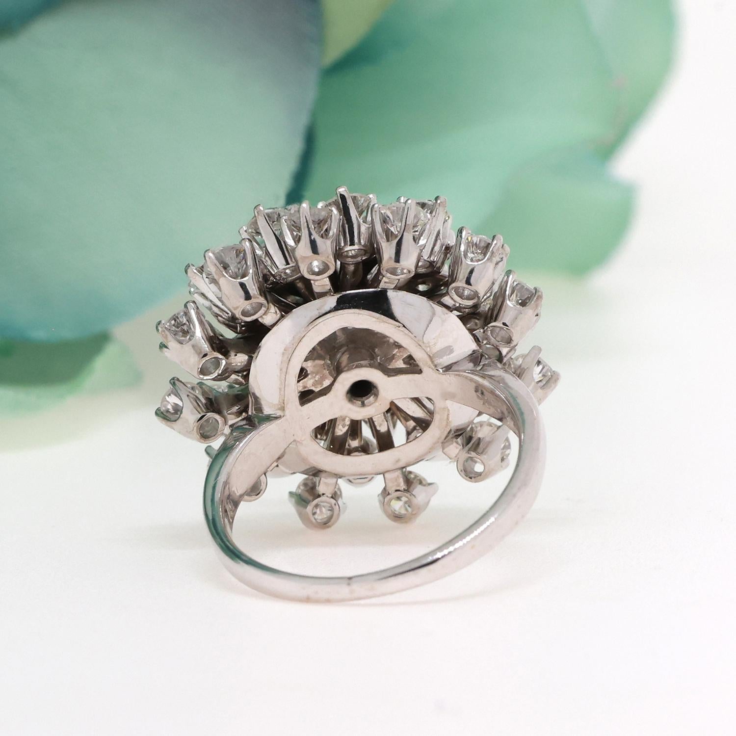 Diamond Ballerina Ring 14K White Gold Palladium 3.22 TW GIA Certified Size 5.25