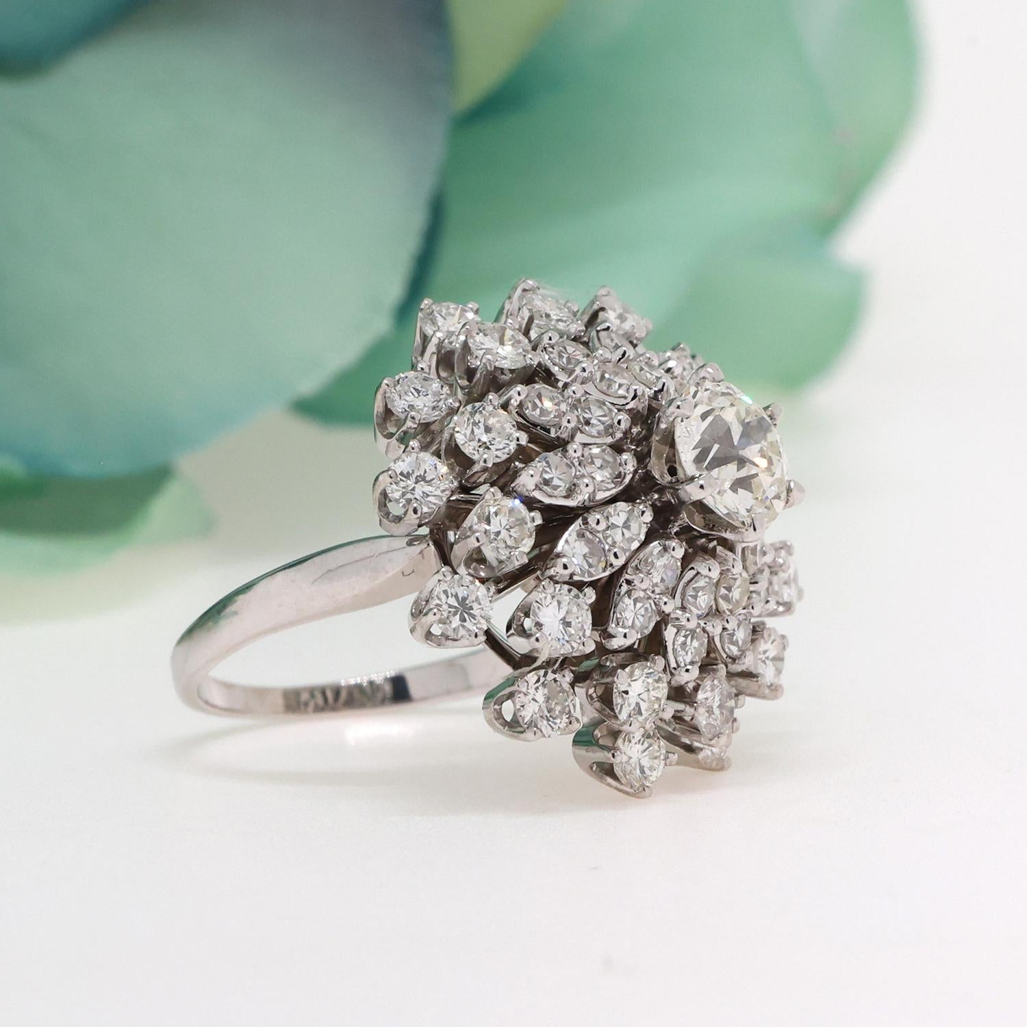 Diamond Ballerina Ring 14K White Gold Palladium 3.22 TW GIA Certified Size 5.25