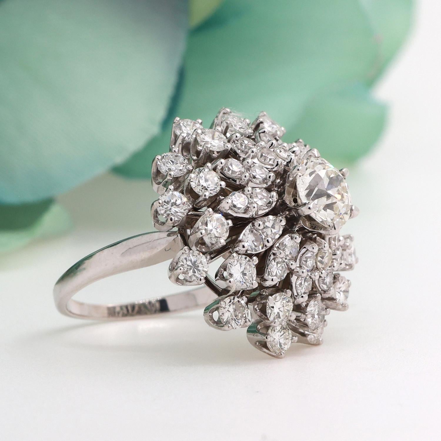 Diamond Ballerina Ring 14K White Gold Palladium 3.22 TW GIA Certified Size 5.25