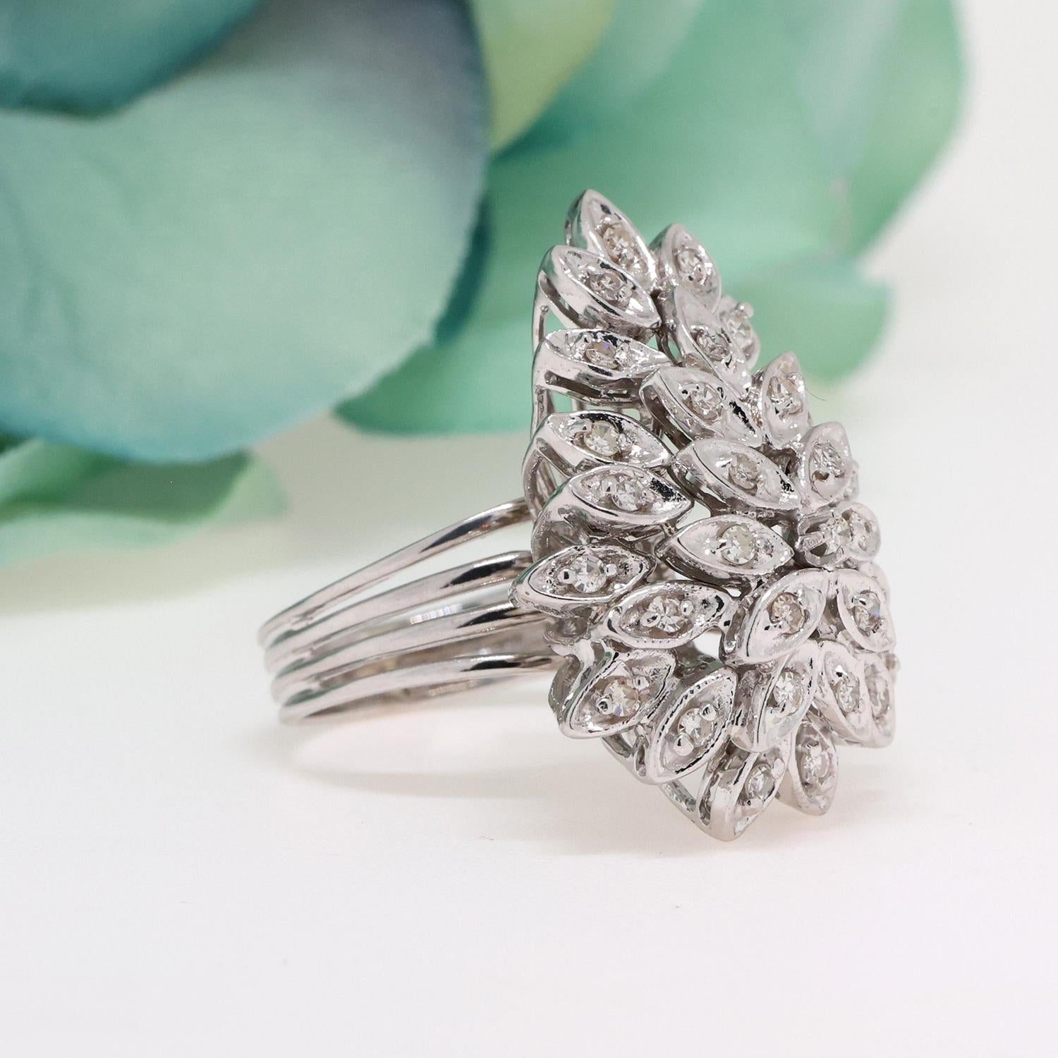 Cluster Diamond Floral Statement Ring 14K White Gold 0.70 TW Size 6.75