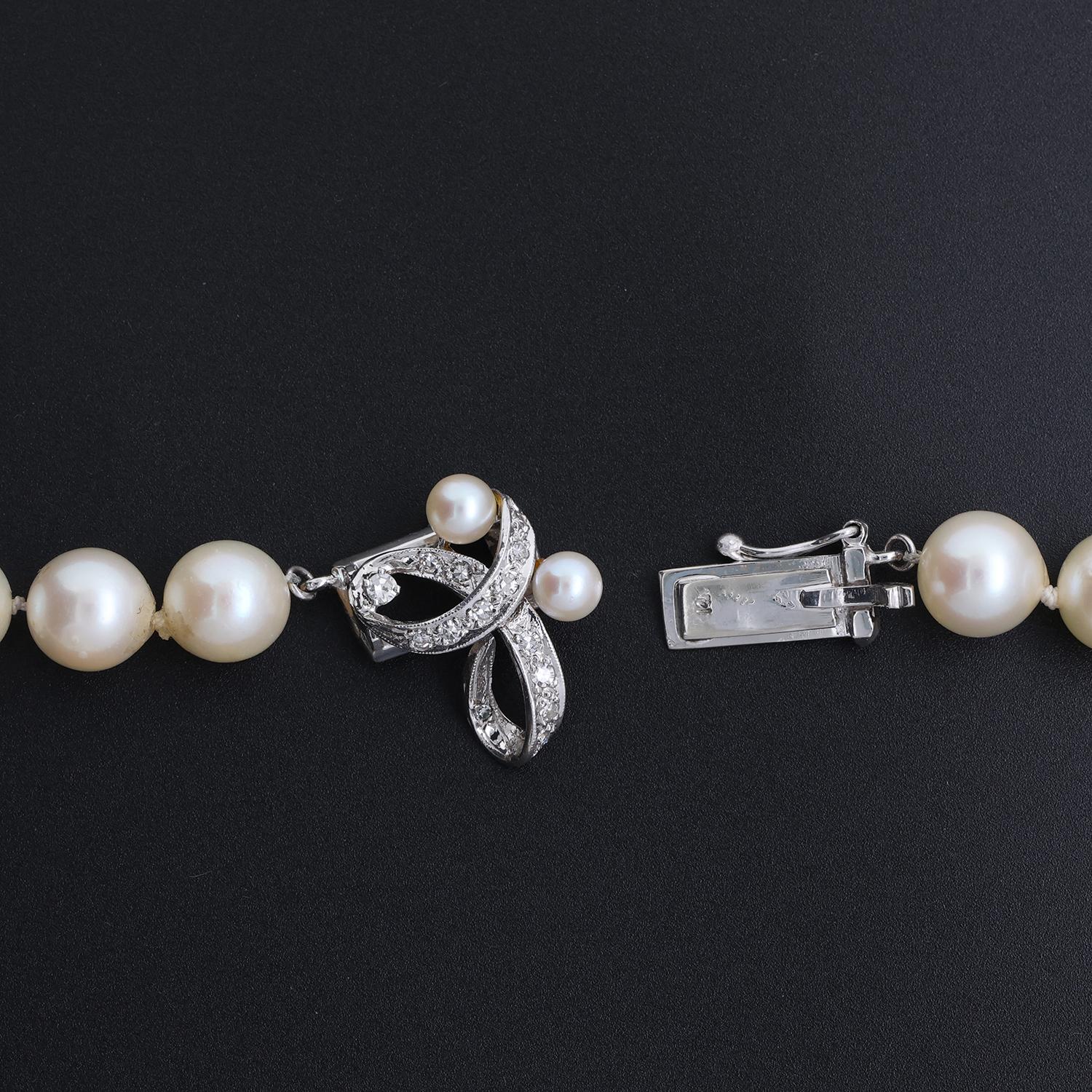 Vintage Freshwater Pearl Choker Necklace 14K White Gold Diamond Clasp 14.5"