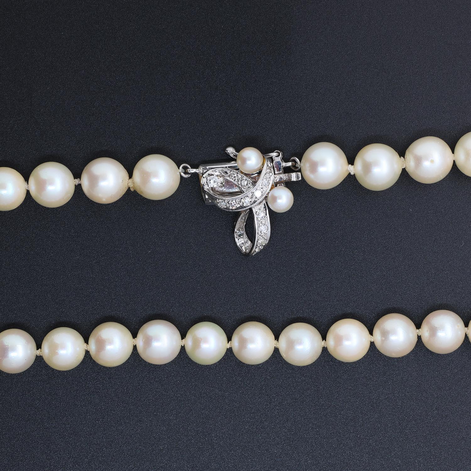 Vintage Freshwater Pearl Choker Necklace 14K White Gold Diamond Clasp 14.5"