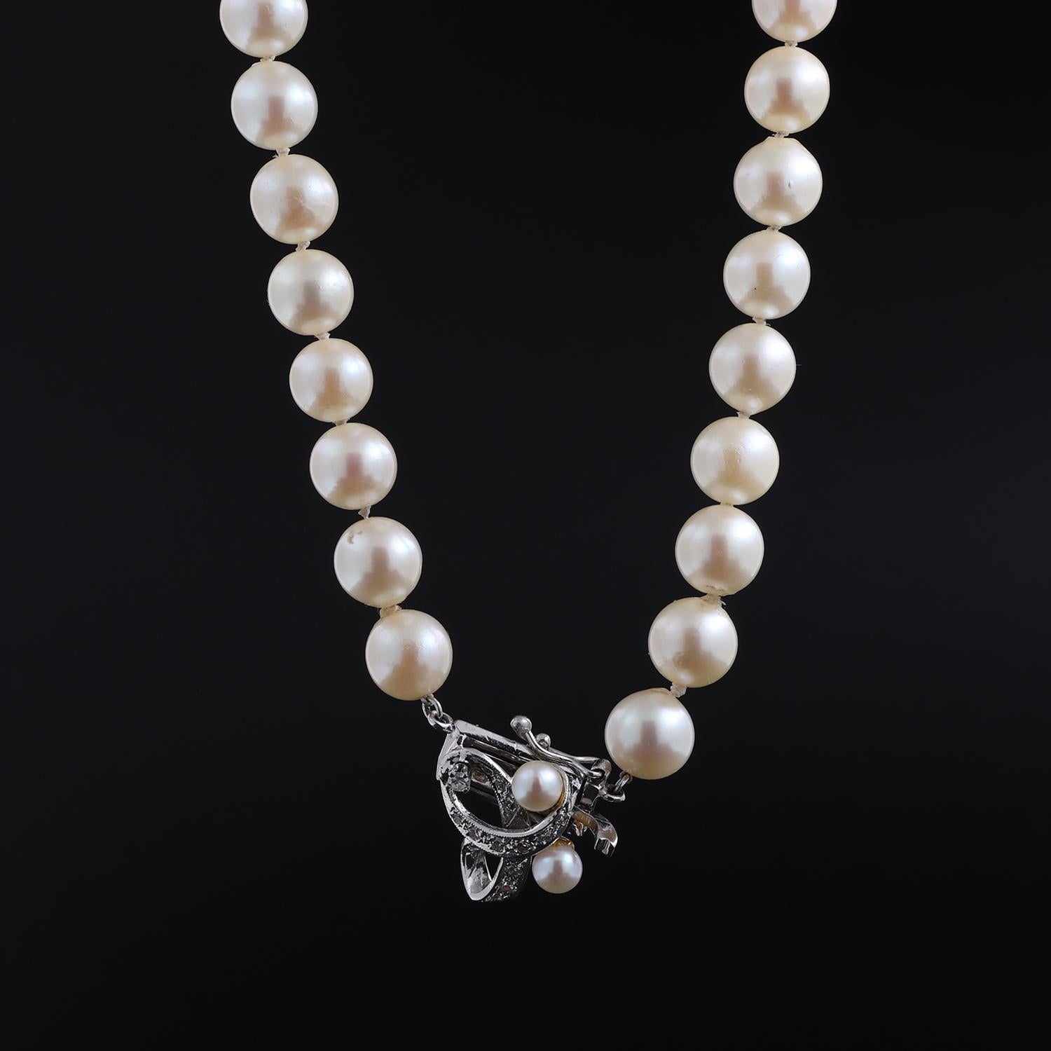 Vintage Freshwater Pearl Choker Necklace 14K White Gold Diamond