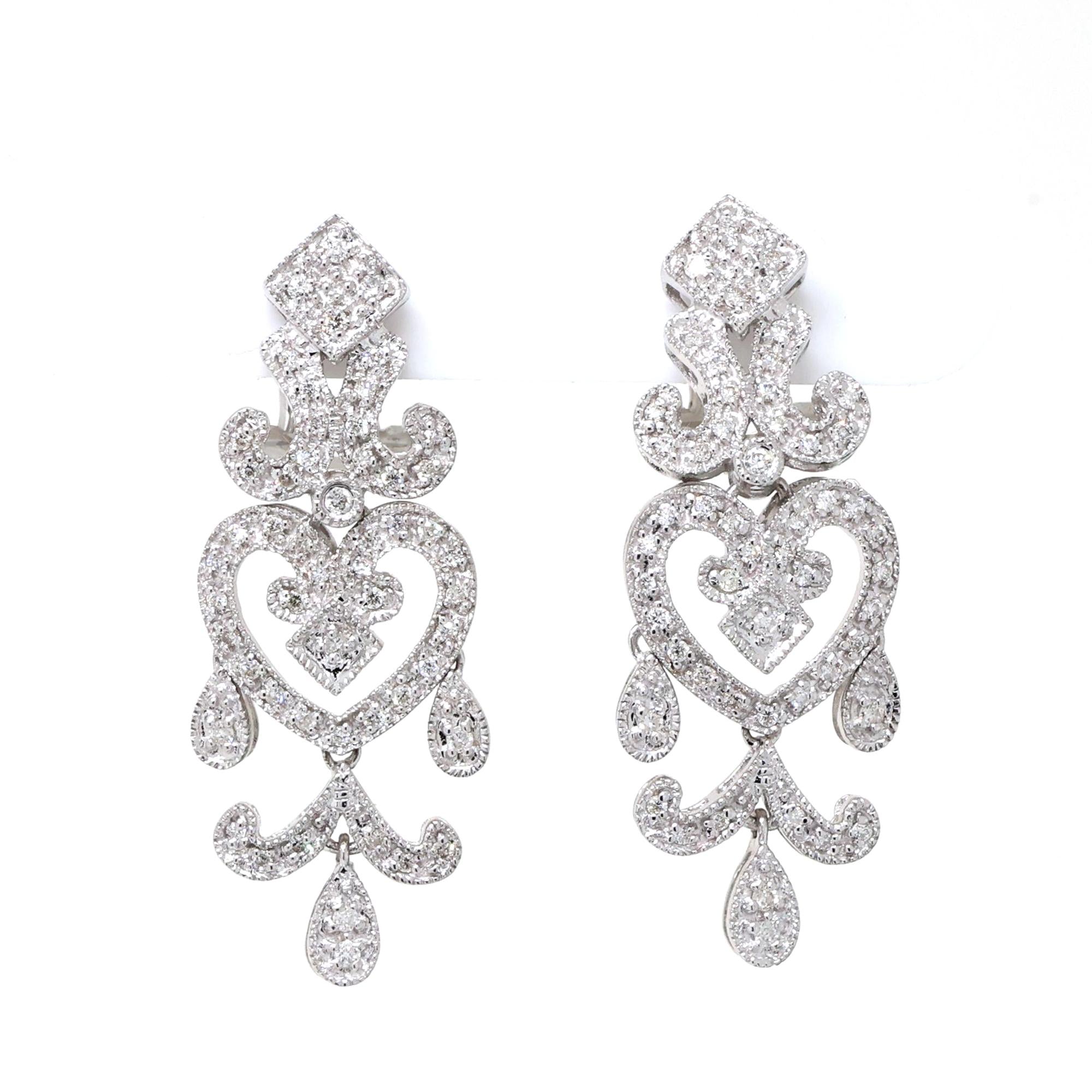 Vintage Diamond Chandelier Earring Pendant Set 14K White Gold 1.00 TW Ladies