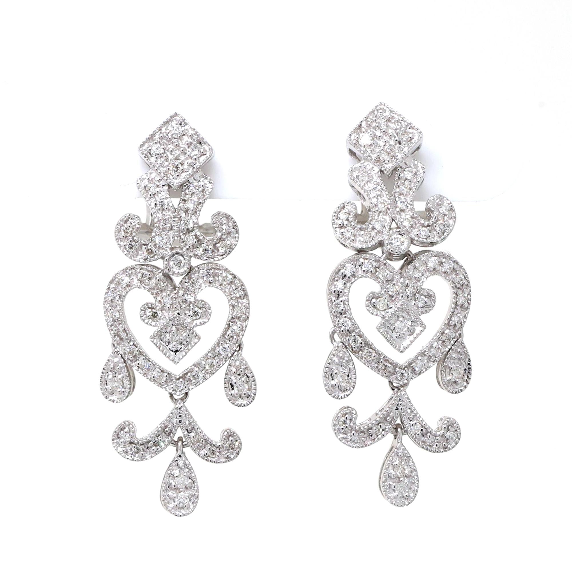 Estate Diamond Chandelier Earring Pendant Set 14K White Gold 1.00 TW Ladies