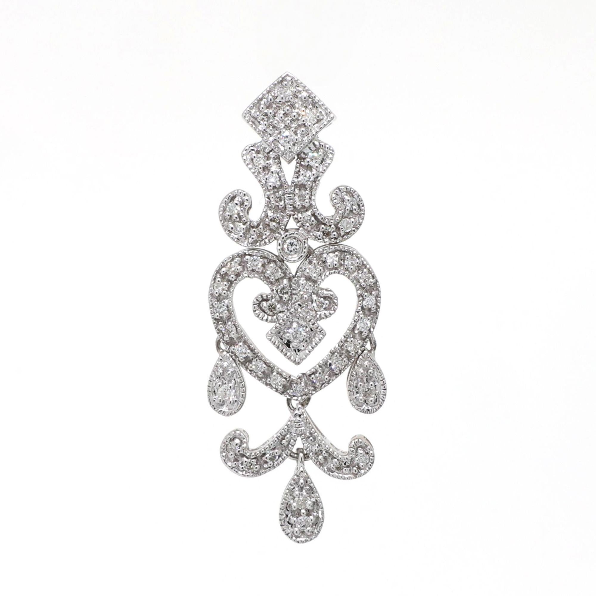 Estate Diamond Chandelier Earring Pendant Set 14K White Gold 1.00 TW Ladies