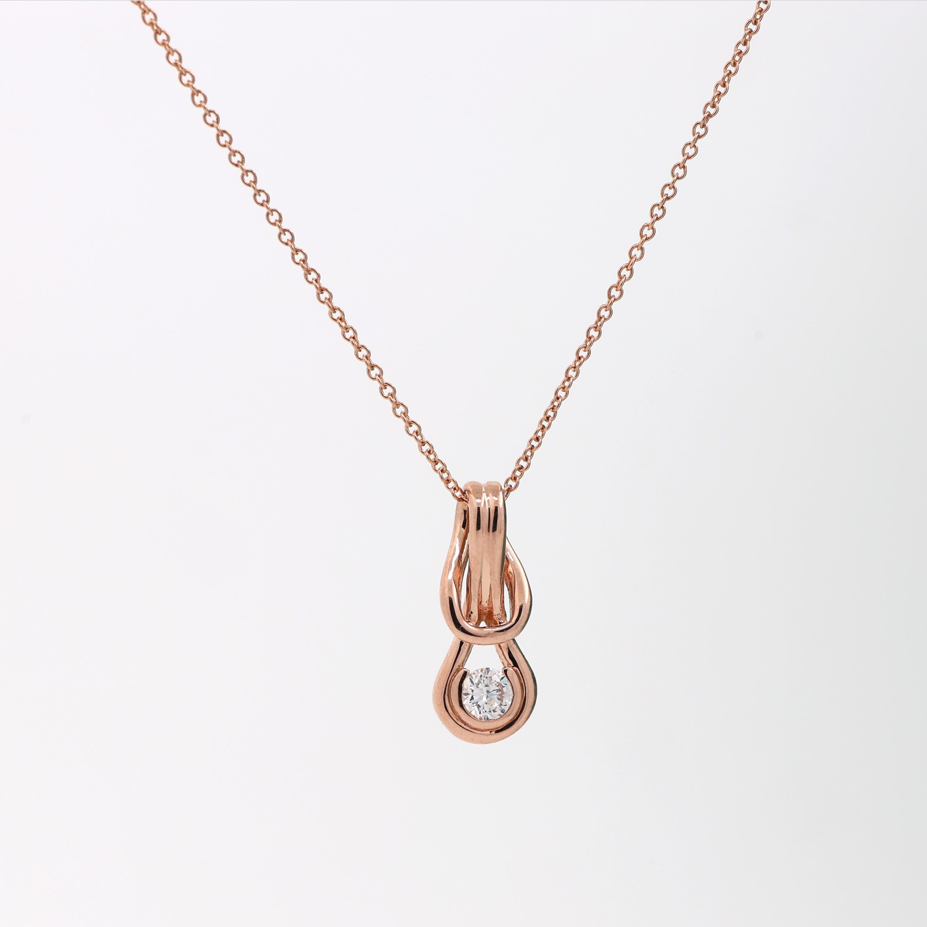 14K Rose Gold Diamond Knot 0.15 CT Solitaire Pendant Chain Necklace 18" Ladies