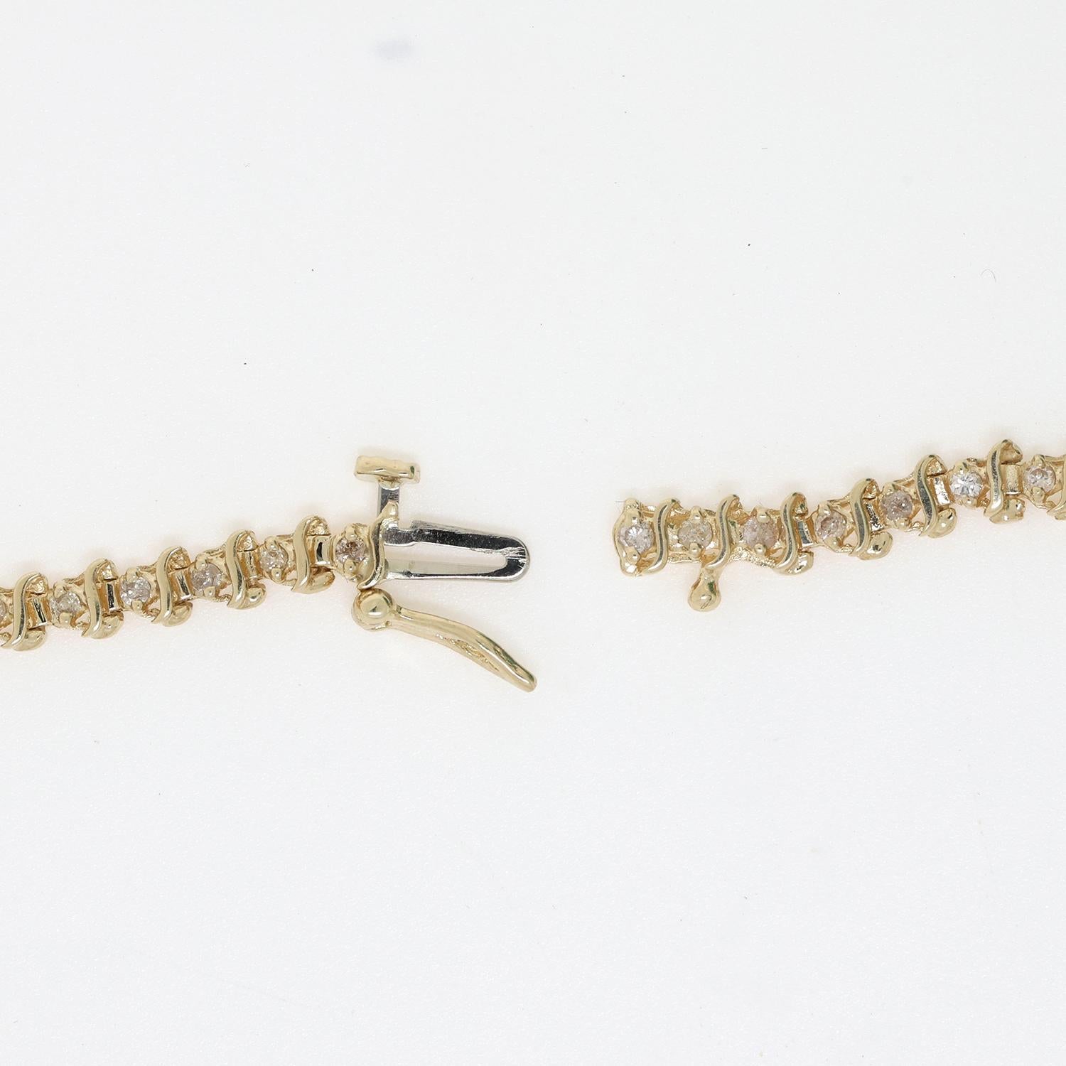 1.10 TW Diamond S-Link Tennis Bracelet 14K Yellow Gold Round Diamonds 8" Estate