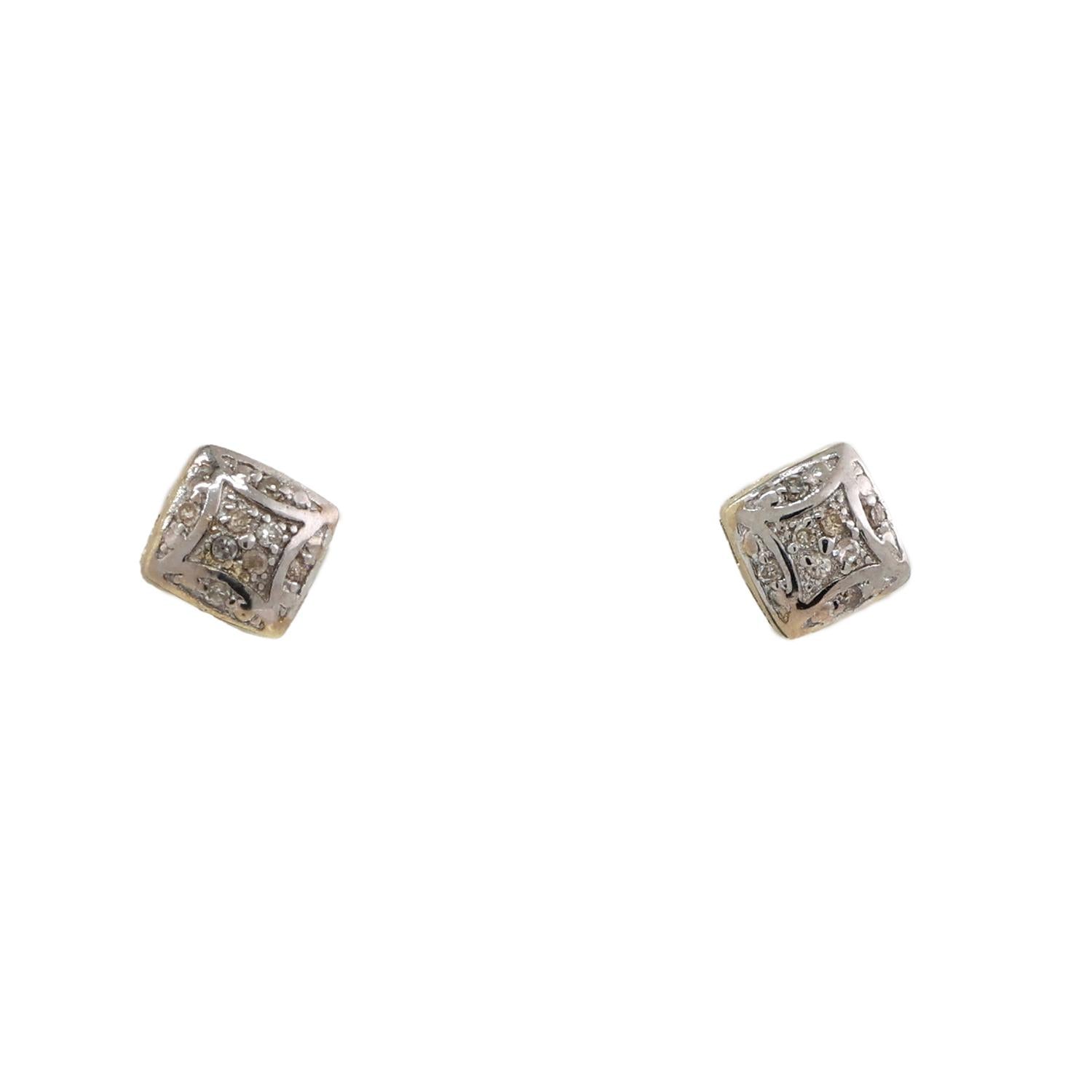 Diamond Square Stud Earrings 10K Gold 0.10 TW Round Diamonds Estate