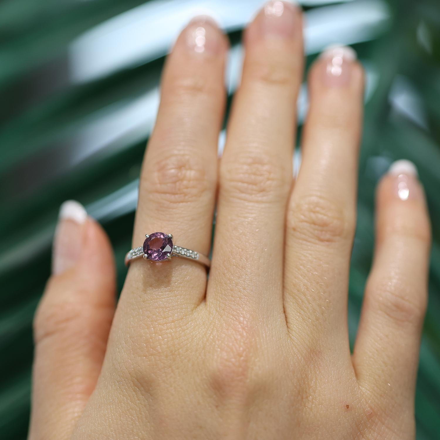 Pink Topaz Diamond Solitaire Ring With Accents 18K White Gold 1.81 CTW Size 7.25