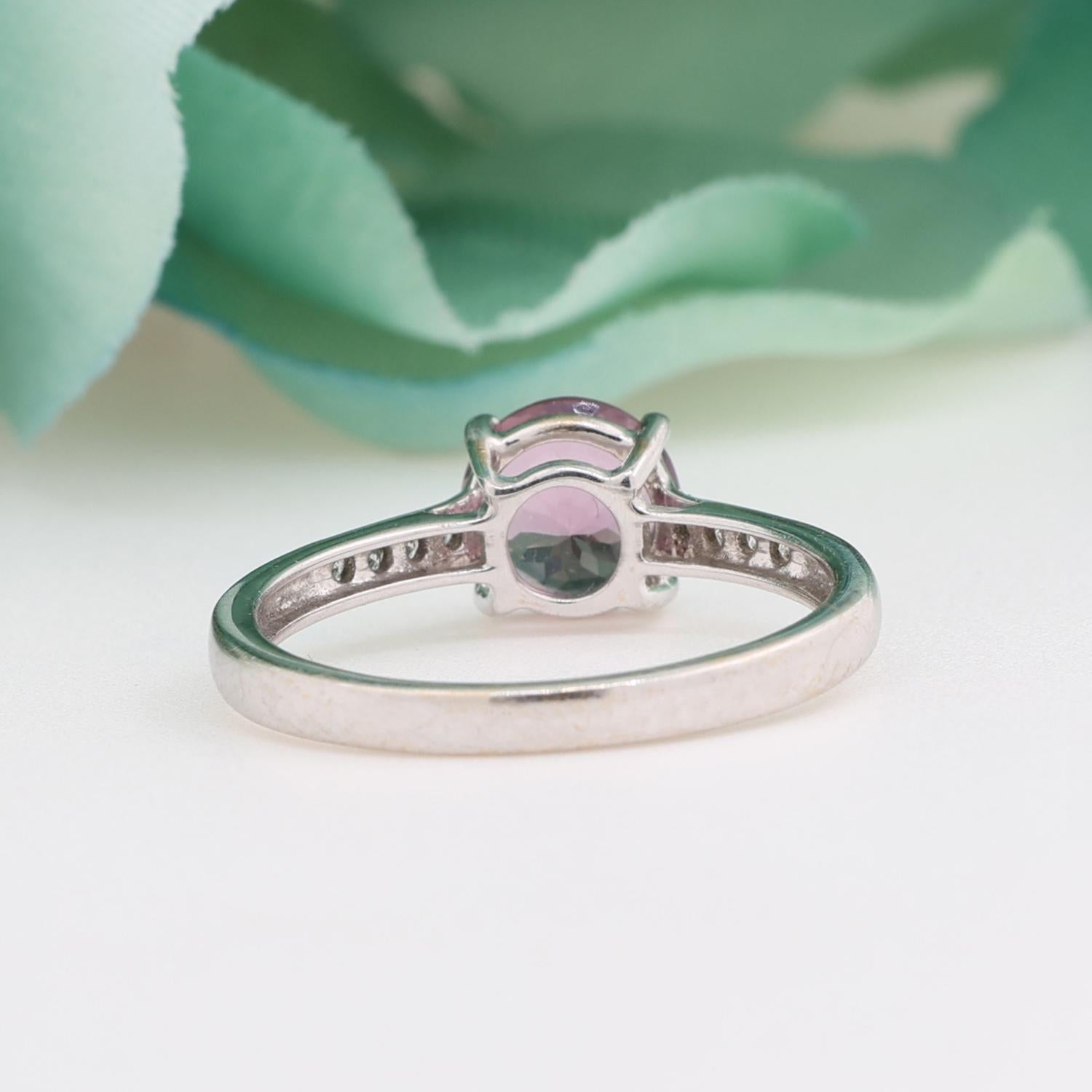 Pink Topaz Diamond Solitaire Ring With Accents 18K White Gold 1.81 CTW Size 7.25