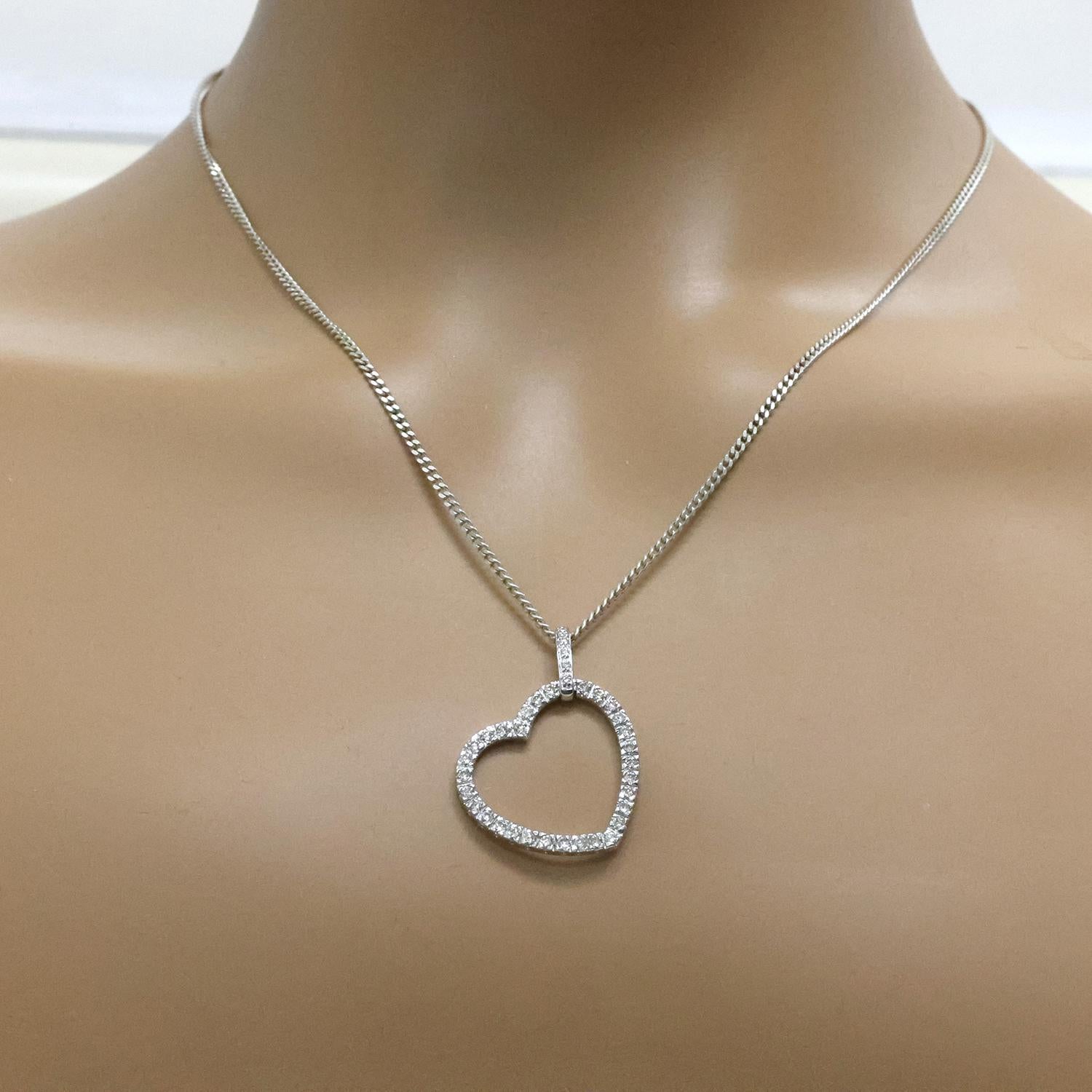 1.00 TW Open Heart Diamond Pendant 14K White Gold Large Size 1.30" Estate