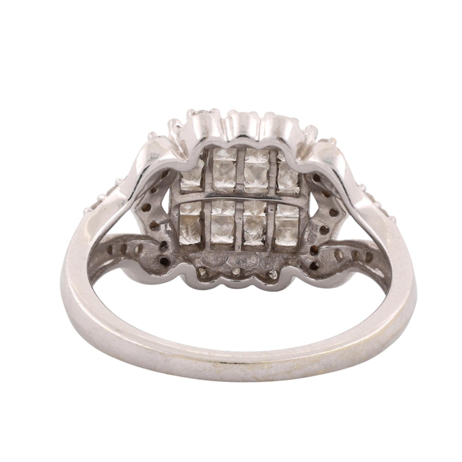 10K White Gold 0.65 CTW Diamond Princess Cluster Cocktail Ring Size 7.25