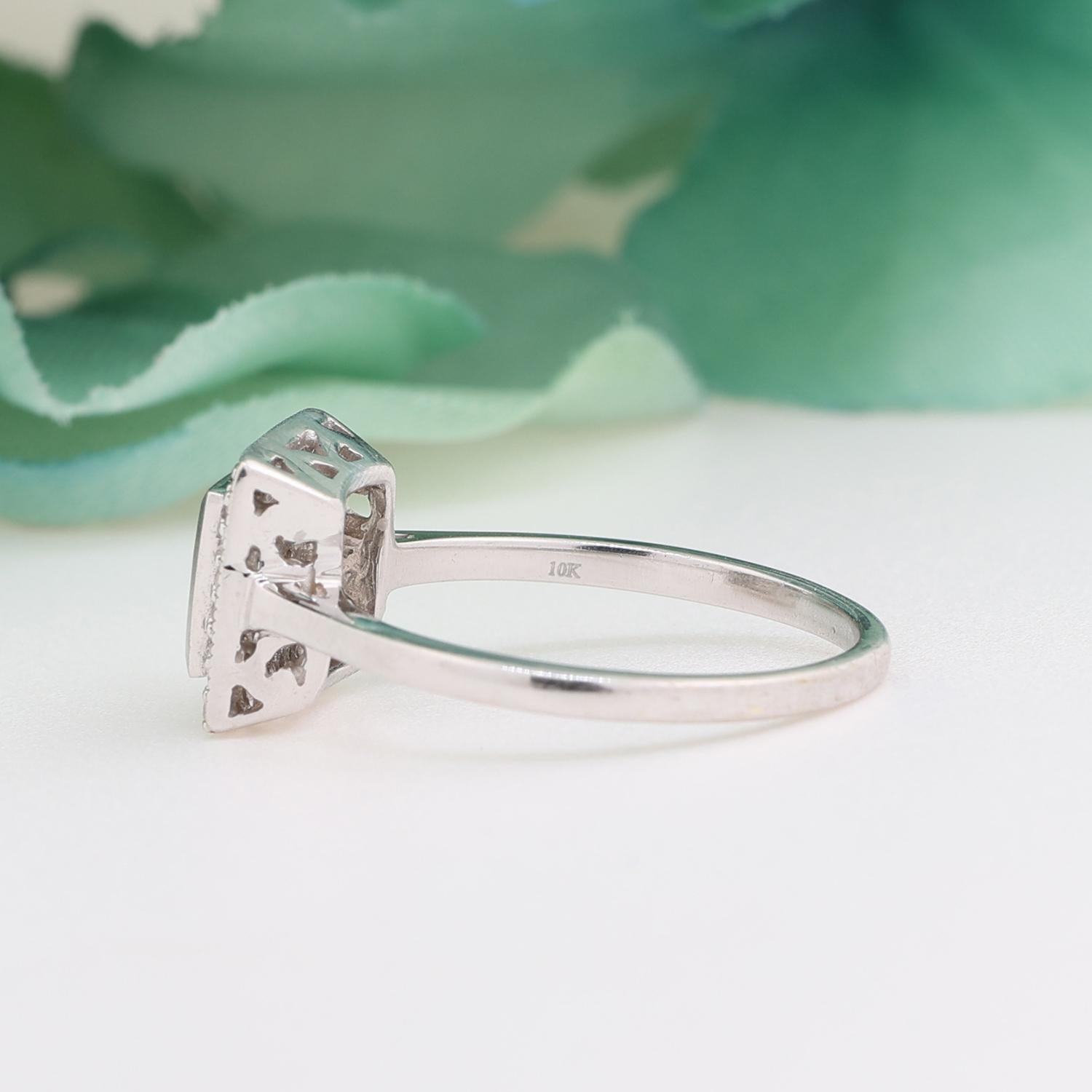 Diamond Square Cluster Halo Ring 10K White Gold 0.63 TW Size 7 Ladies Estate